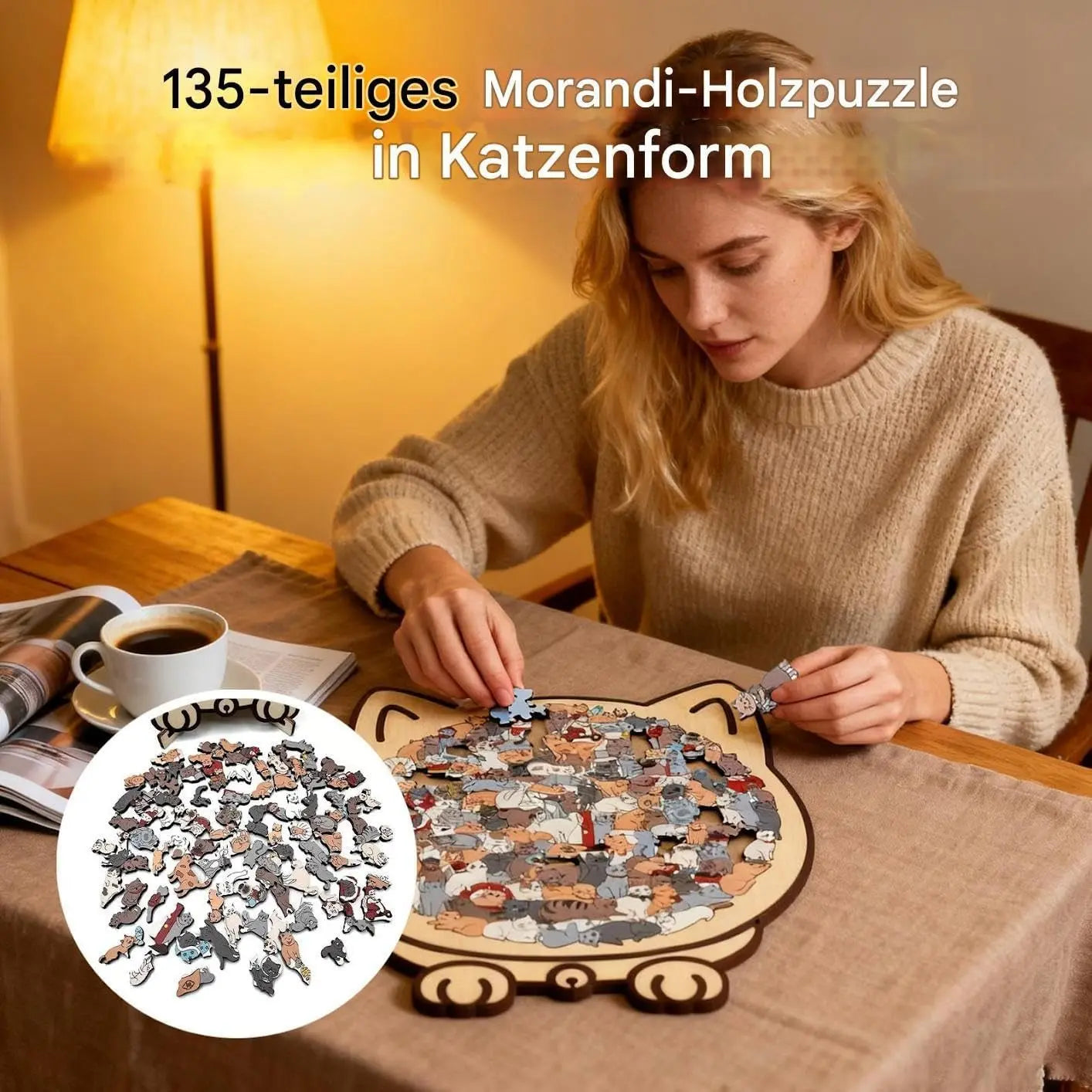 Katzen Holzpuzzle aus Holz – dekoratives Puzzle für Erwachsene & Kinder