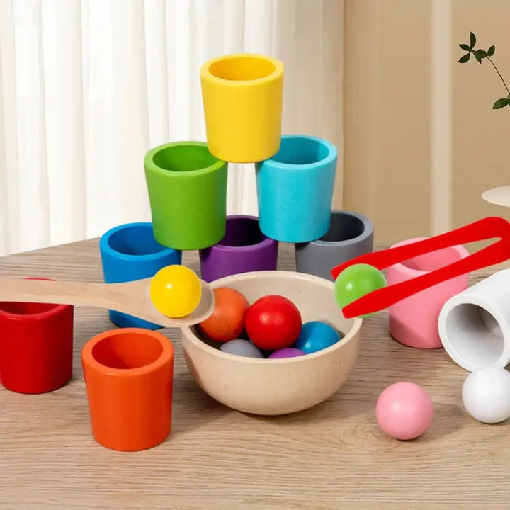 Wooden Color Matching Toy Set with Balls and Cups for Toddlers – Educational Sorting Activity for Kids 3+ | Thomler