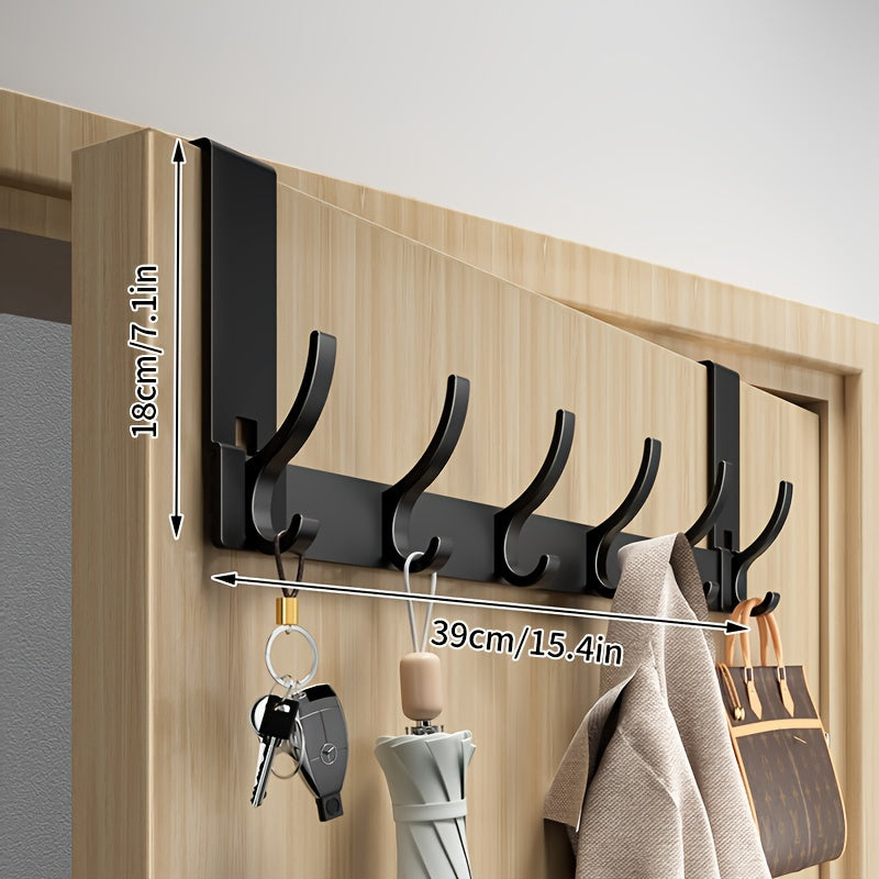 Over-Door Coat Rack Aluminium 39.0 cm Black For Hallway Bedroom Bathroom Storage Hooks Organiser Space-Saving Solution | Thomler