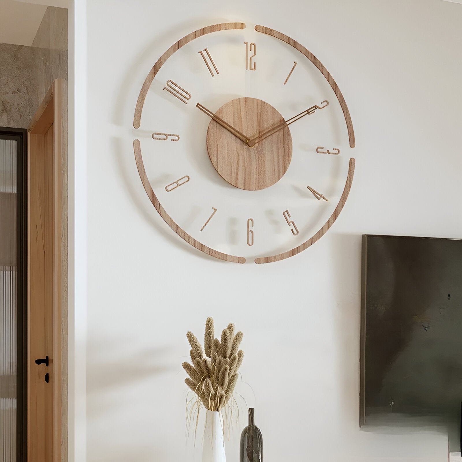 Silent Wall Clock Modern Acrylic Wood Design Non-Ticking Quartz Decorative Timepiece for Living Room Bedroom Home Office | Thomler