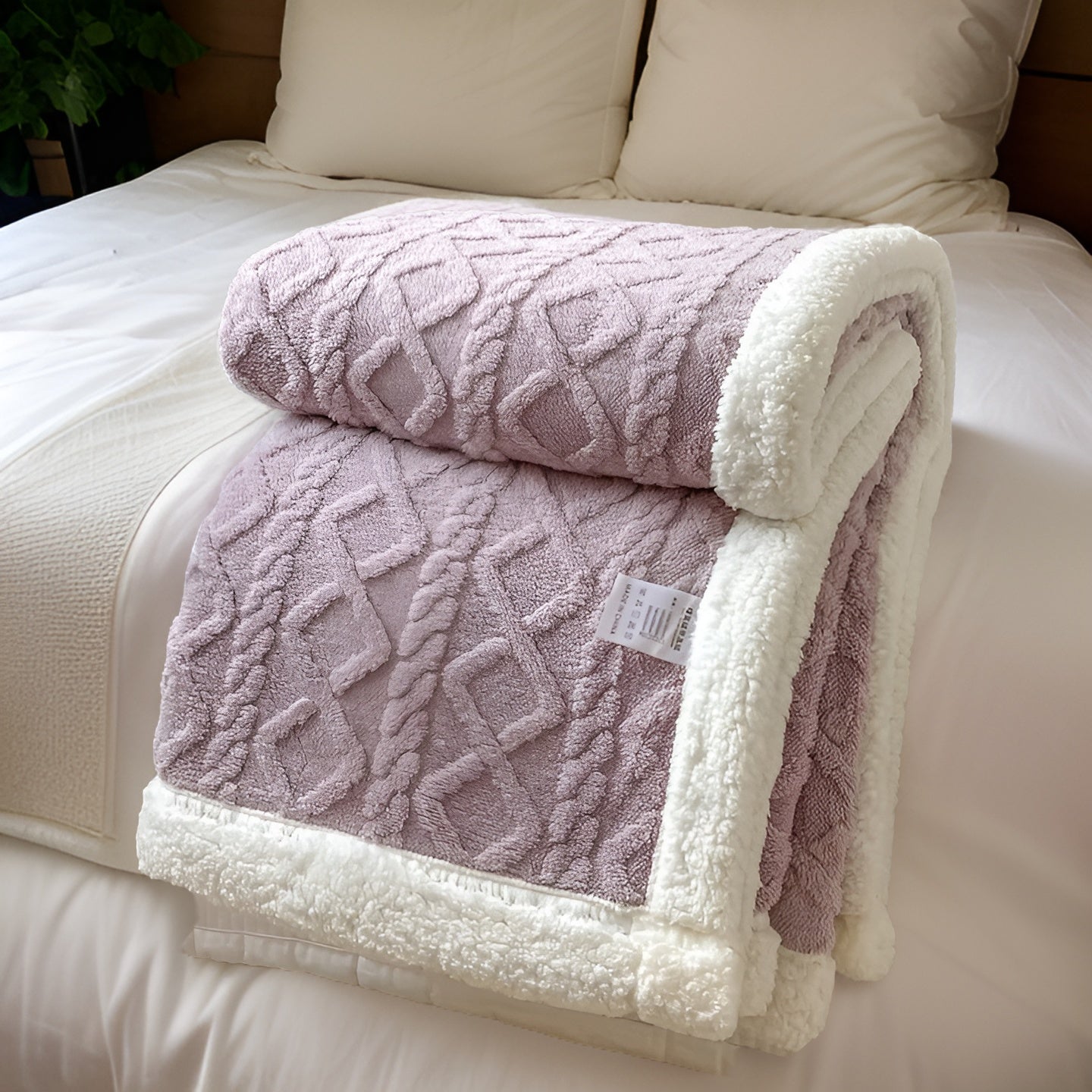 Fleece Blanket Polyester Sherpa 150.0 x 200.0 cm Grey White Sofa Bed Reversible Warm Throw Cosy Lounge Bedding | Thomler