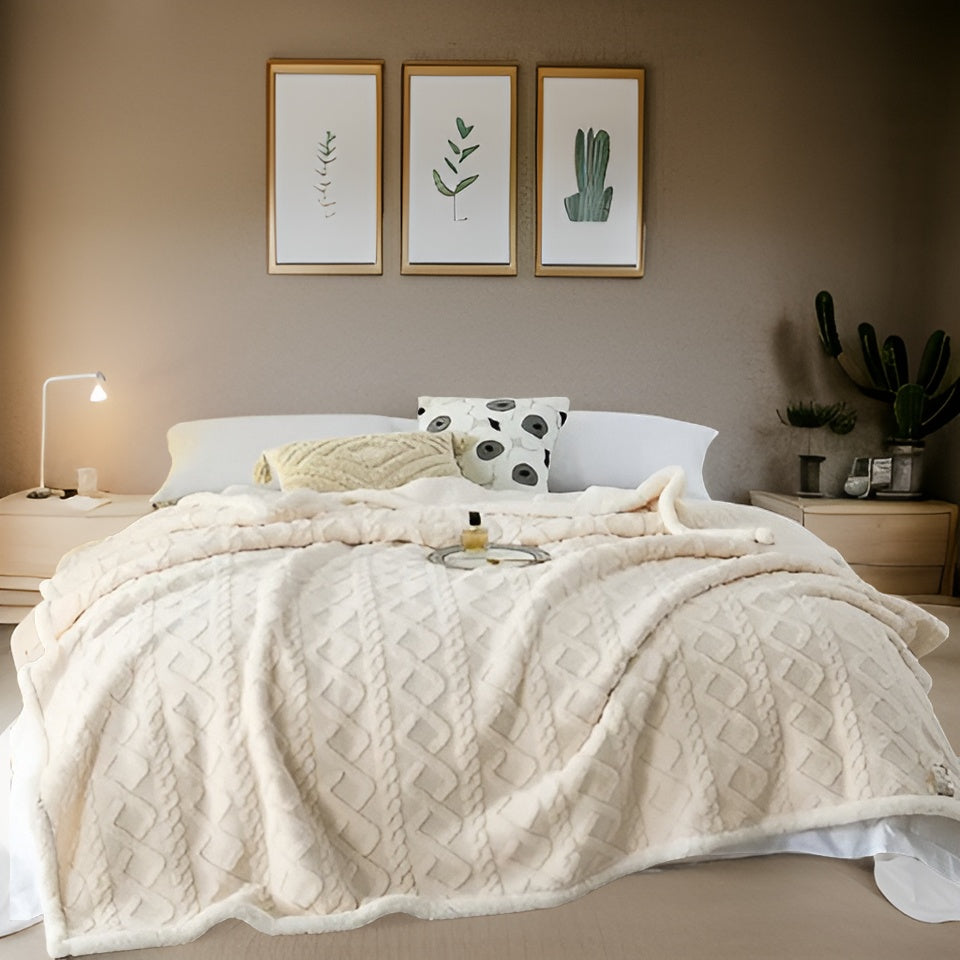 Fleece Blanket Polyester Sherpa 150.0 x 200.0 cm Grey White Sofa Bed Reversible Warm Throw Cosy Lounge Bedding | Thomler