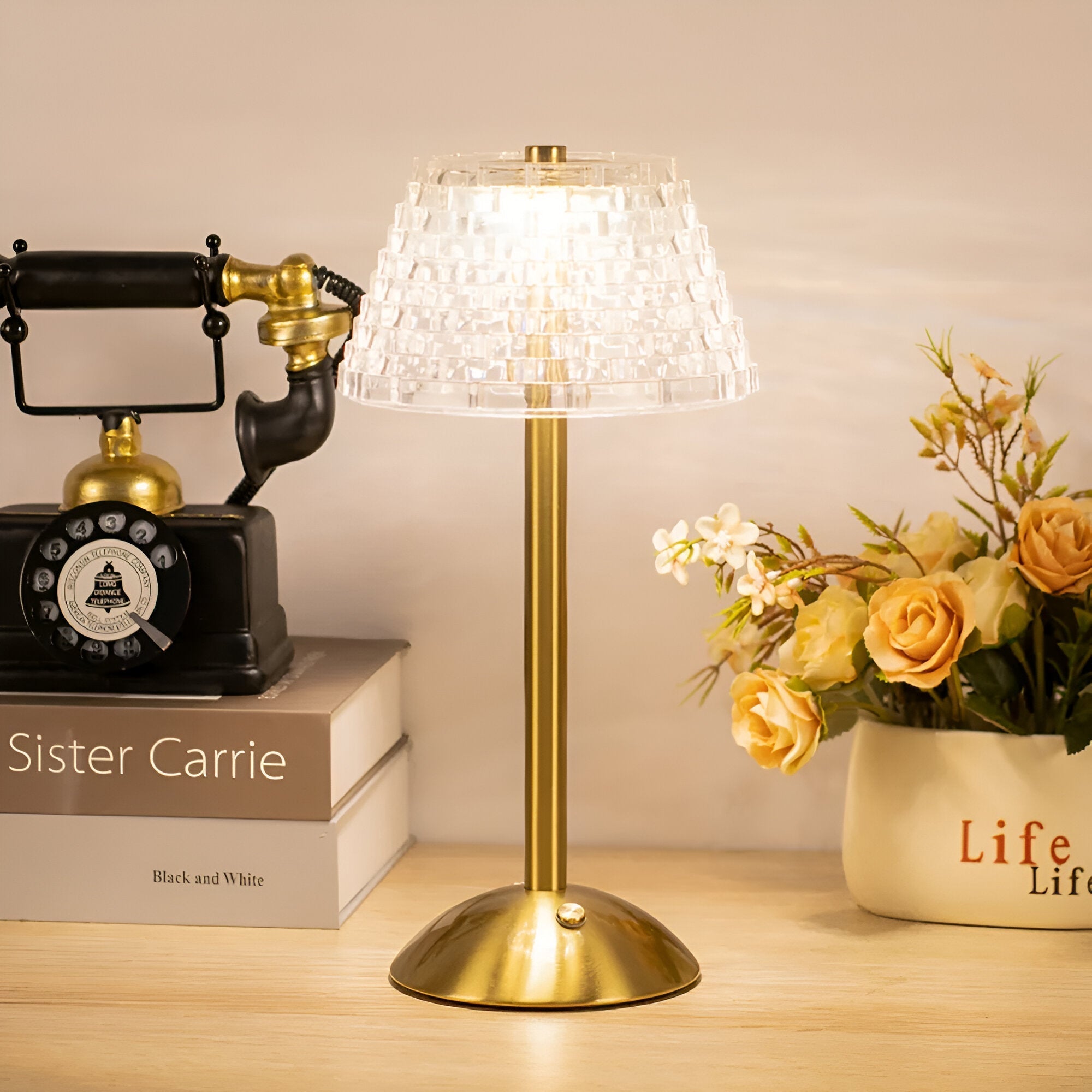 Table Lamp Glass Shade 15.0 cm Wireless Rechargeable Bedroom Bedside Touch Dimmable Vintage Desk Lighting | Thomler