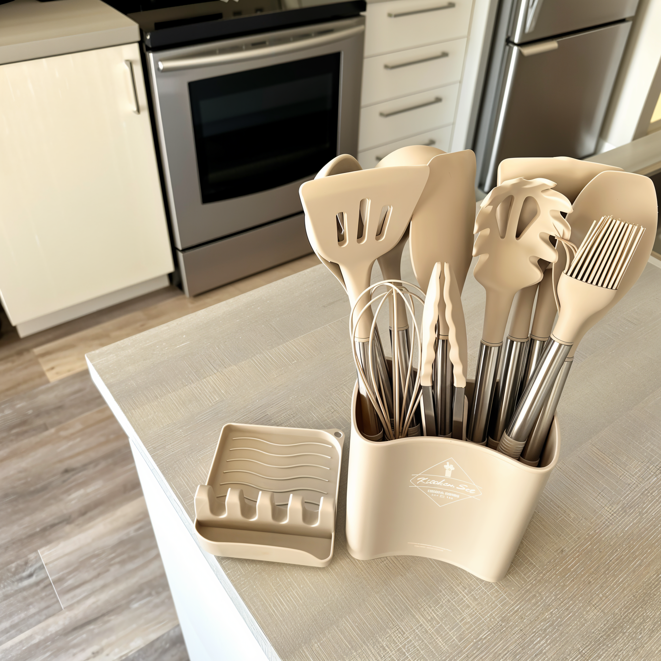Kitchen Utensil Set Silicone Stainless Steel 12 Piece Everyday Cooking Baking Non Stick Pan Safe Heat Resistant Tools | Thomler