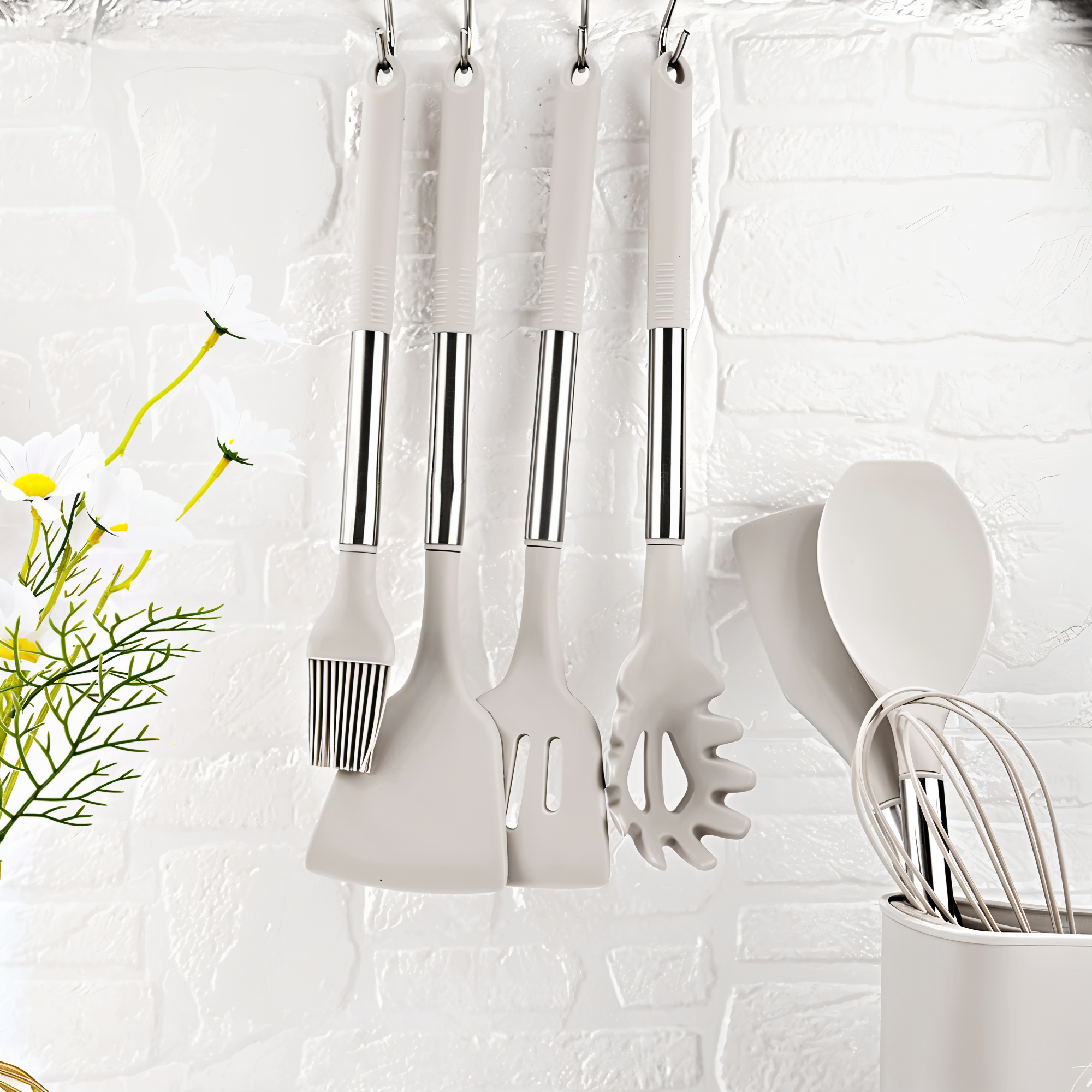 Kitchen Utensil Set Silicone Stainless Steel 12 Piece Everyday Cooking Baking Non Stick Pan Safe Heat Resistant Tools | Thomler