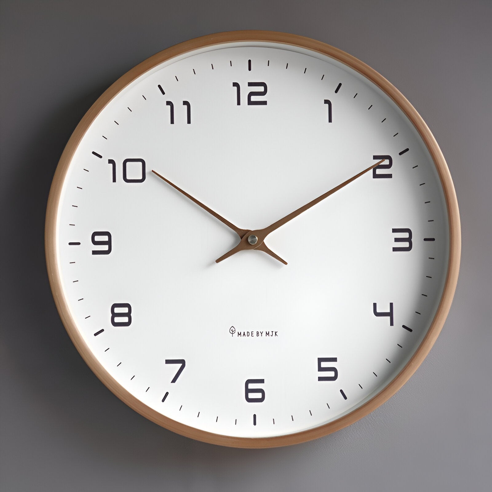 Wood Frame Wall Clock Silent Quartz 12 Inch Round White Dial Clean Numbers for Kitchen Living Room Bedroom Home Office Scandinavian Decor | Thomler