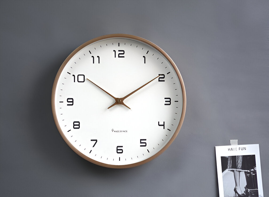 Wood Frame Wall Clock Silent Quartz 12 Inch Round White Dial Clean Numbers for Kitchen Living Room Bedroom Home Office Scandinavian Decor | Thomler
