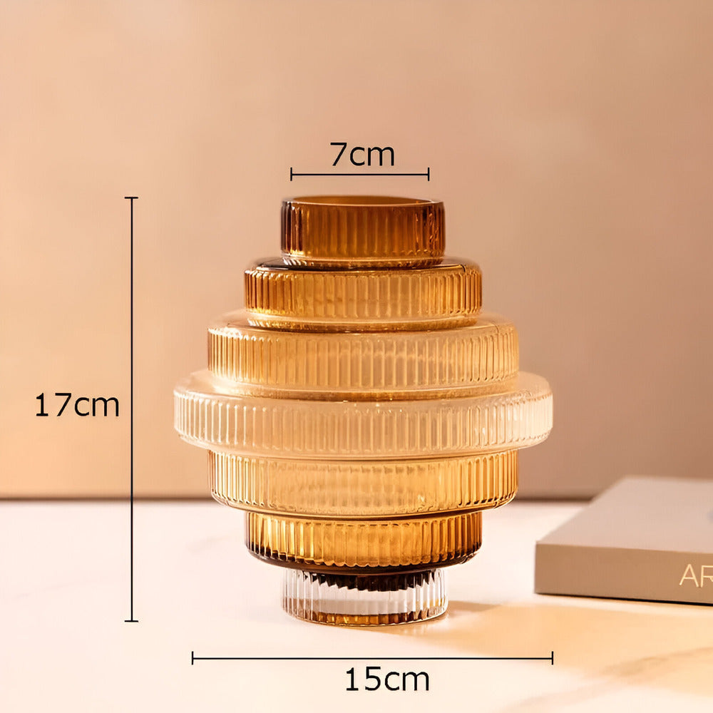 Honey Amber Glass Vase Modern Geometric Decorative Statement Piece for Table Centerpiece Shelf Display Living Room Dining Room Bedroom | Thomler