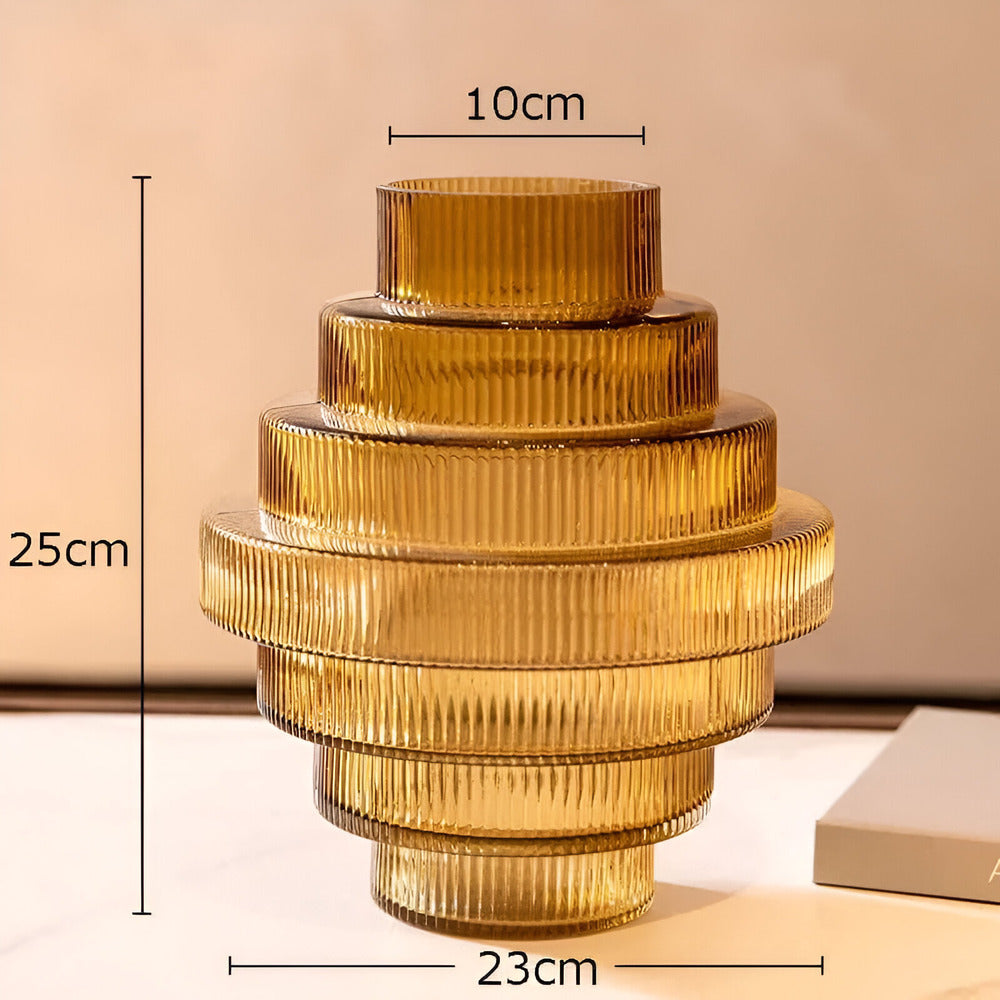 Honey Amber Glass Vase Modern Geometric Decorative Statement Piece for Table Centerpiece Shelf Display Living Room Dining Room Bedroom | Thomler
