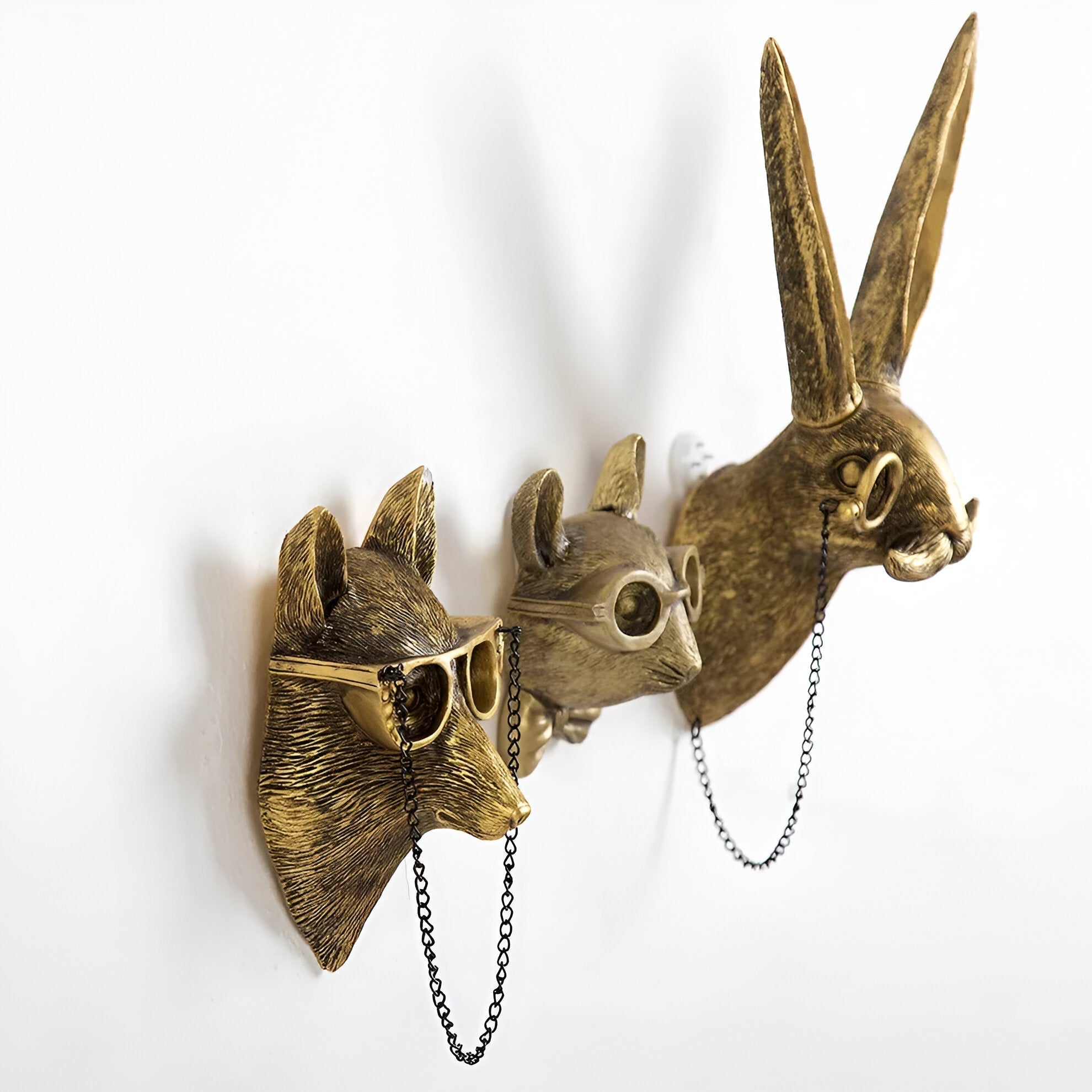 Animal Head Wall Hook Resin Decorative Hanger for Keys Coats Bags Entryway Bedroom Handcrafted Bronze Brass Wildlife Accent Organizer Home | Thomler