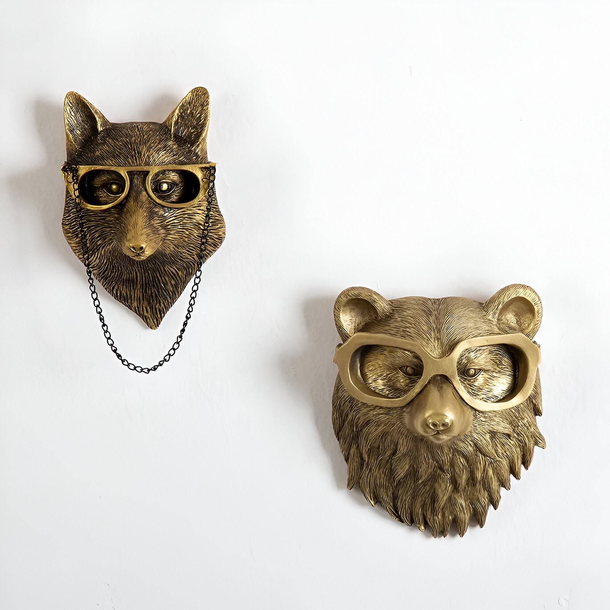 Animal Head Wall Hook Resin Decorative Hanger for Keys Coats Bags Entryway Bedroom Handcrafted Bronze Brass Wildlife Accent Organizer Home | Thomler