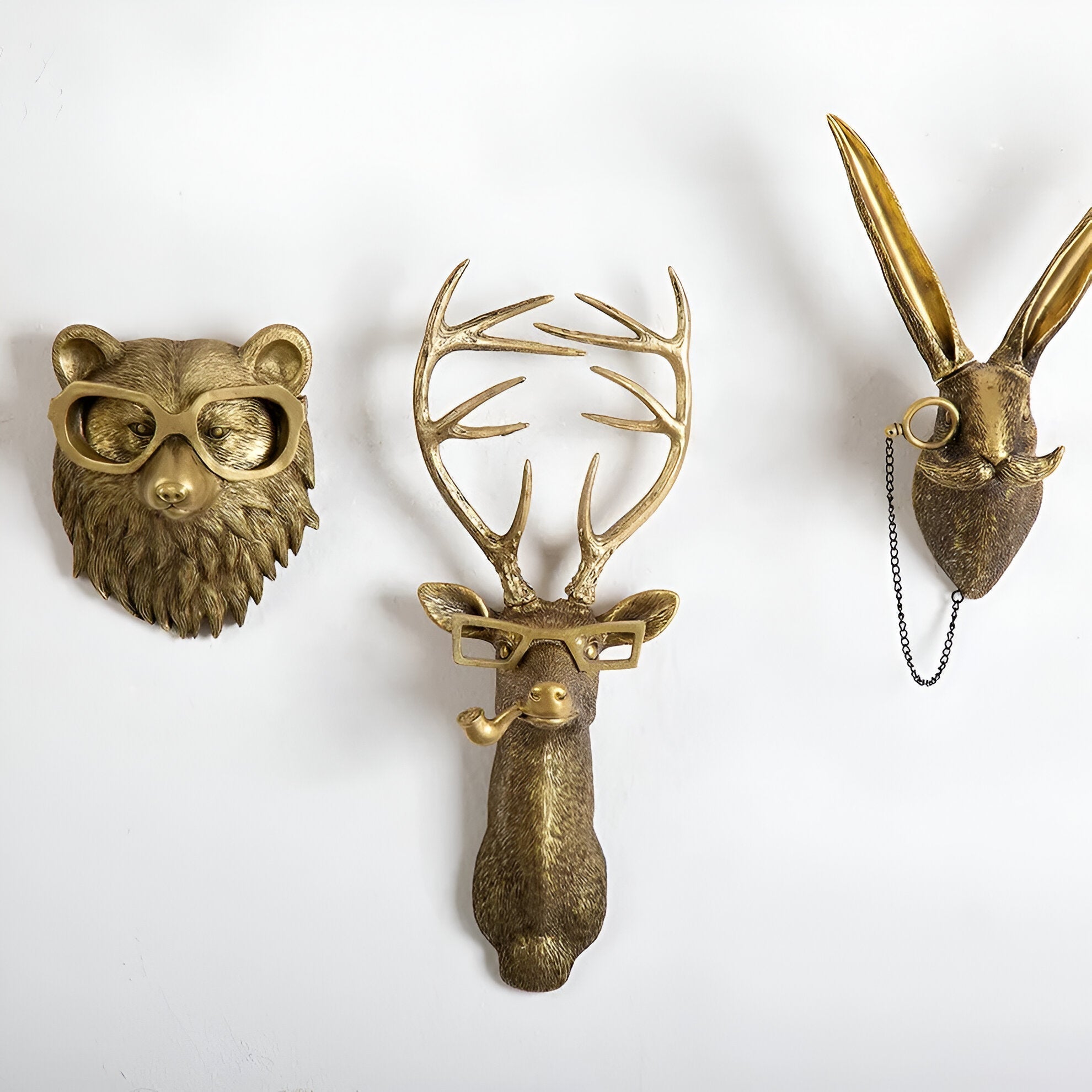 Animal Head Wall Hook Resin Decorative Hanger for Keys Coats Bags Entryway Bedroom Handcrafted Bronze Brass Wildlife Accent Organizer Home | Thomler