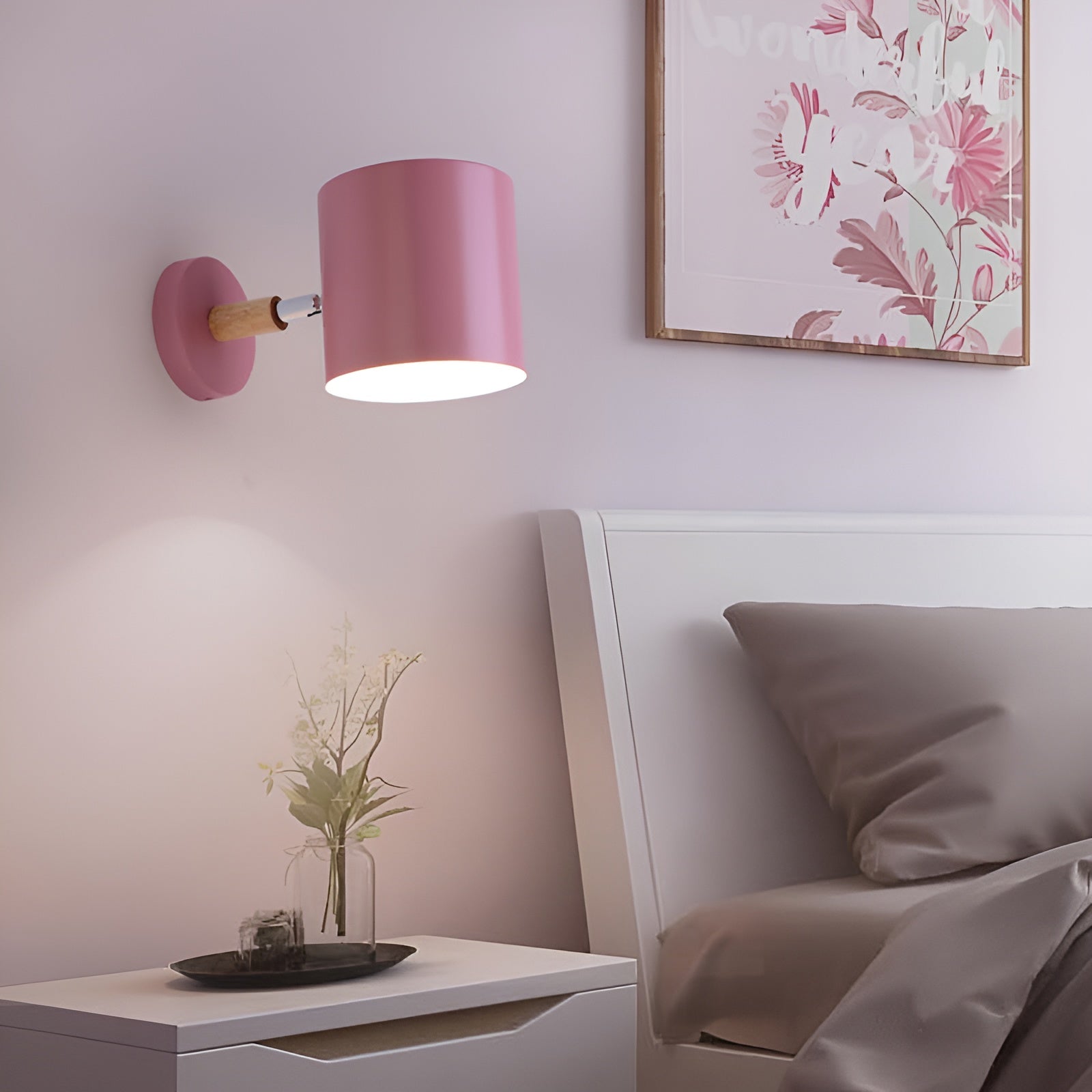 Wall Lamp Metal Wood 13.0 cm Pink Bedroom Bedside Adjustable Reading Light Scandinavian Indoor Lighting | Thomler