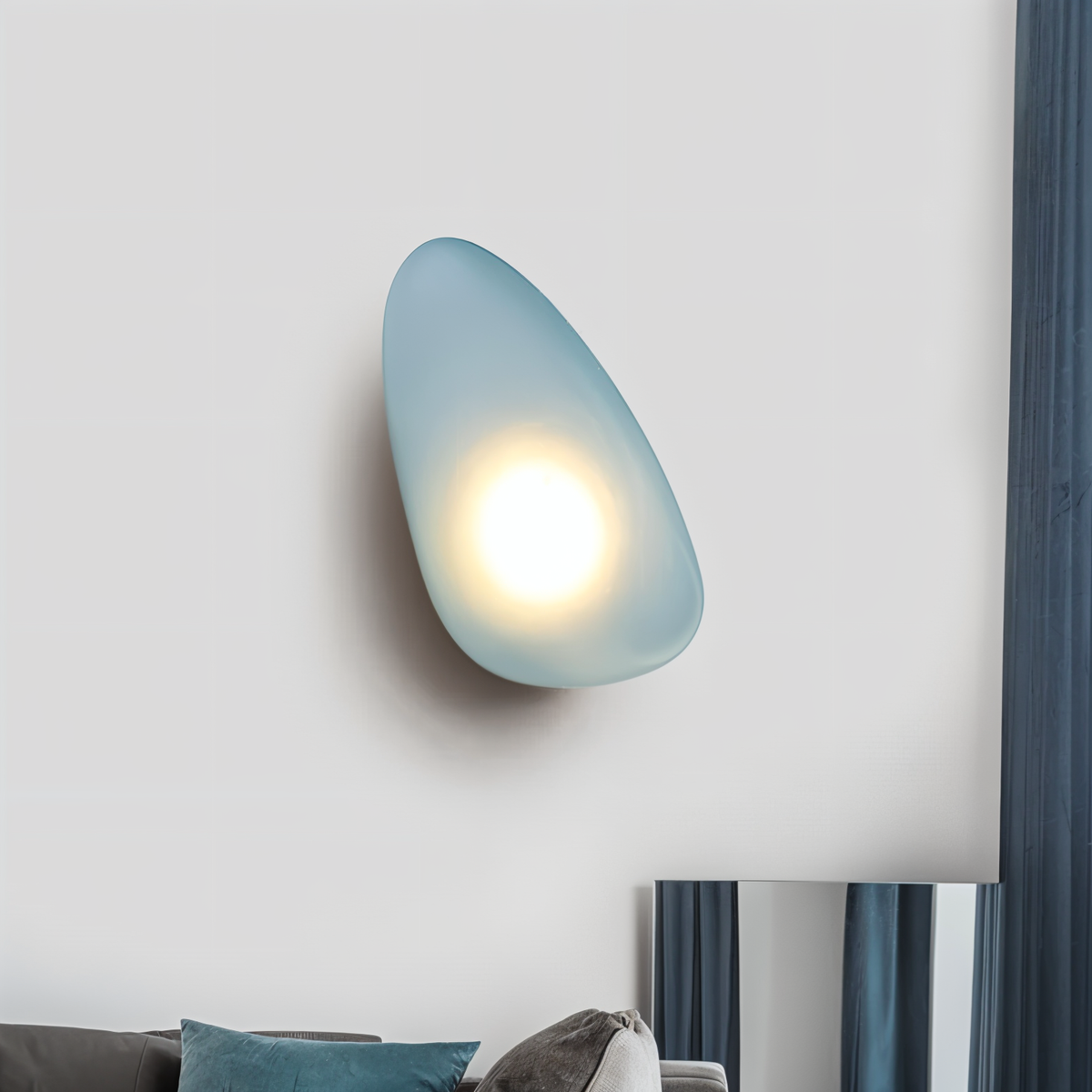 Glass Pebble-Shaped LED Wall Sconce – Warm White Light, Modern Minimalist Design for Living Room, Bedroom, Hallway – Blue, Amber, Smoke | Thomler