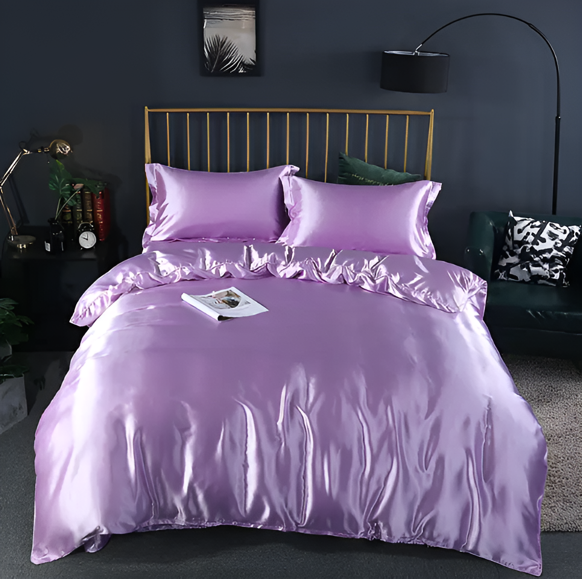 Bedding Set Mulberry Silk Blend 180 gsm Purple Bedroom Duvet Cover Fitted Sheet Pillowcases Luxury Sleep Set | Thomler