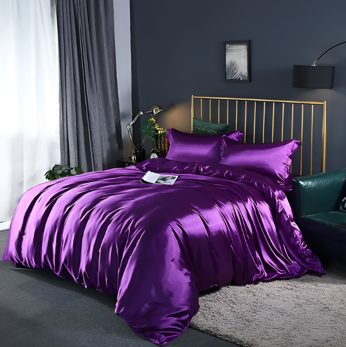 Bedding Set Mulberry Silk Blend 180 gsm Purple Bedroom Duvet Cover Fitted Sheet Pillowcases Luxury Sleep Set | Thomler