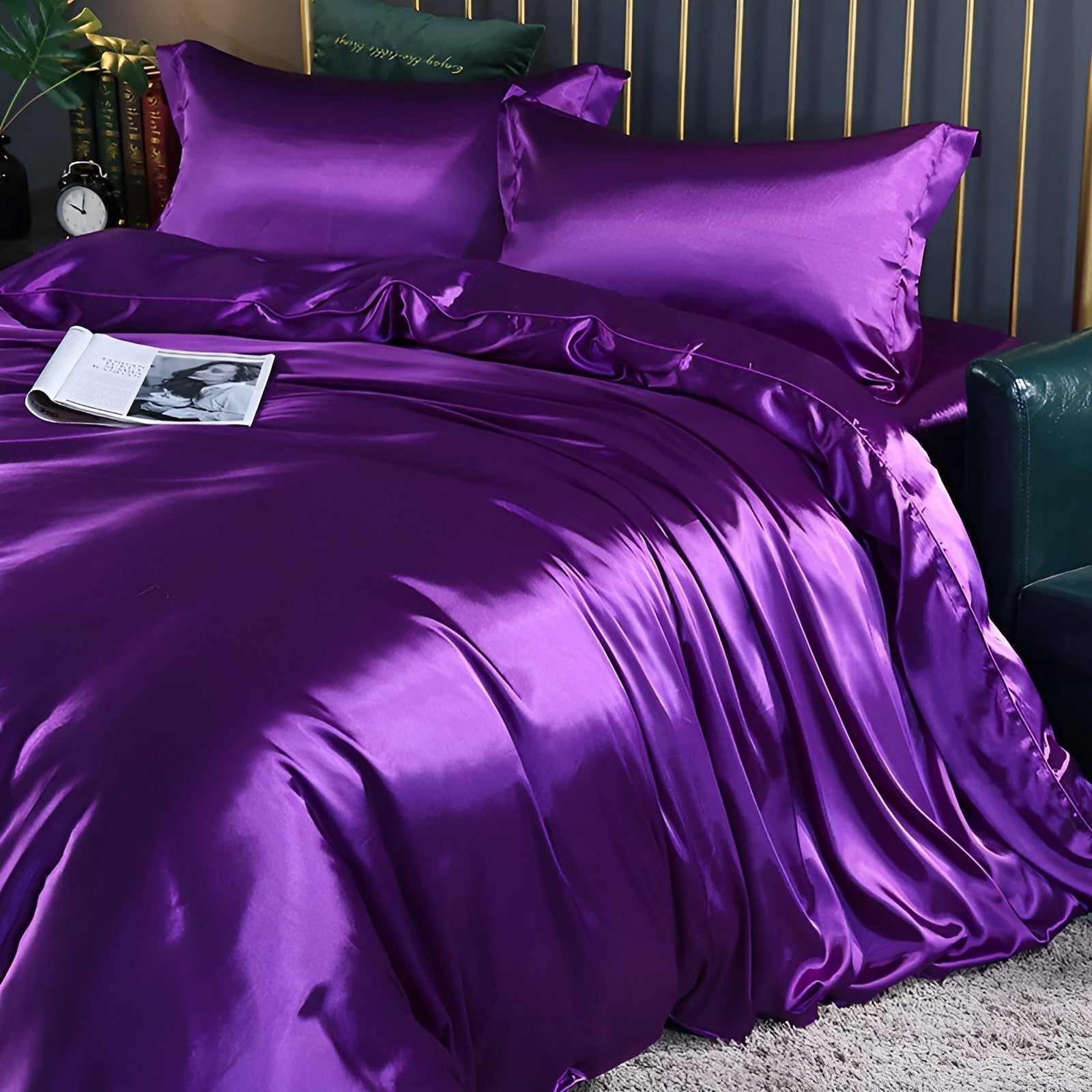 Bedding Set Mulberry Silk Blend 180 gsm Purple Bedroom Duvet Cover Fitted Sheet Pillowcases Luxury Sleep Set | Thomler