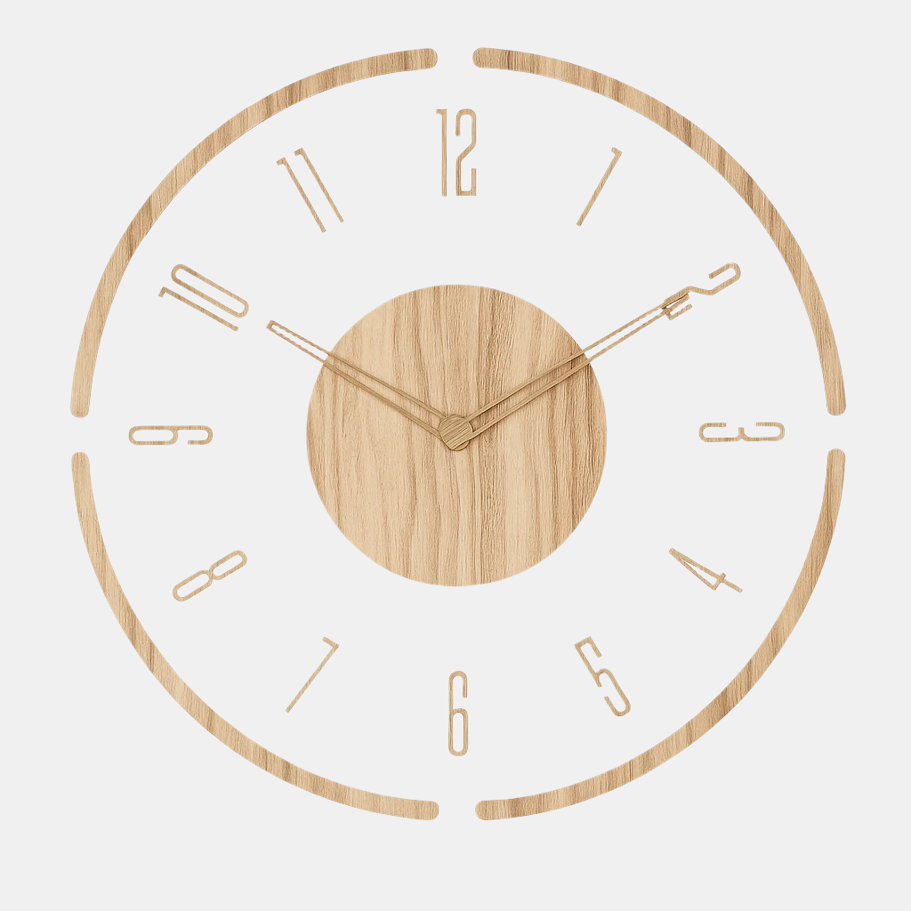 Runde Wanduhr aus Holz mit lautlosem Uhrwerk