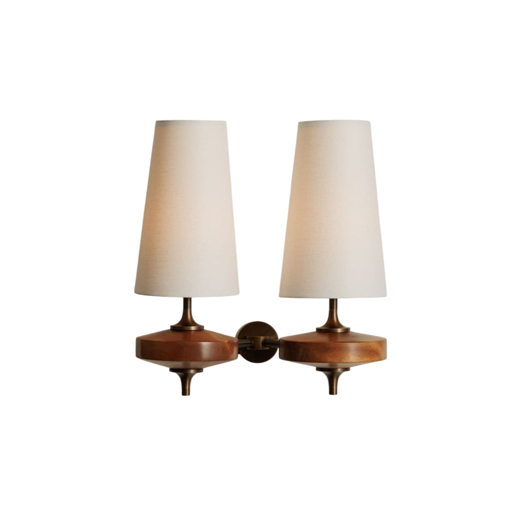 Wall Lamp Wood Fabric Shade 13.8 in Indoor Bedroom Hallway Lighting Double Head Sconce Decorative Lighting Fixture | Thomler