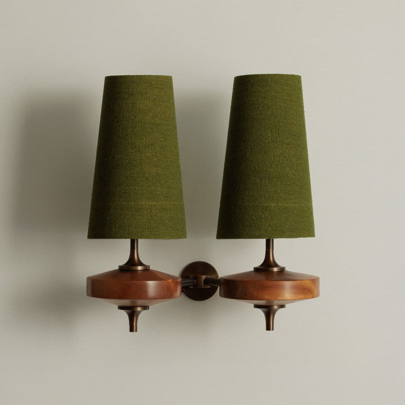Wall Lamp Wood Fabric Shade 13.8 in Indoor Bedroom Hallway Lighting Double Head Sconce Decorative Lighting Fixture | Thomler