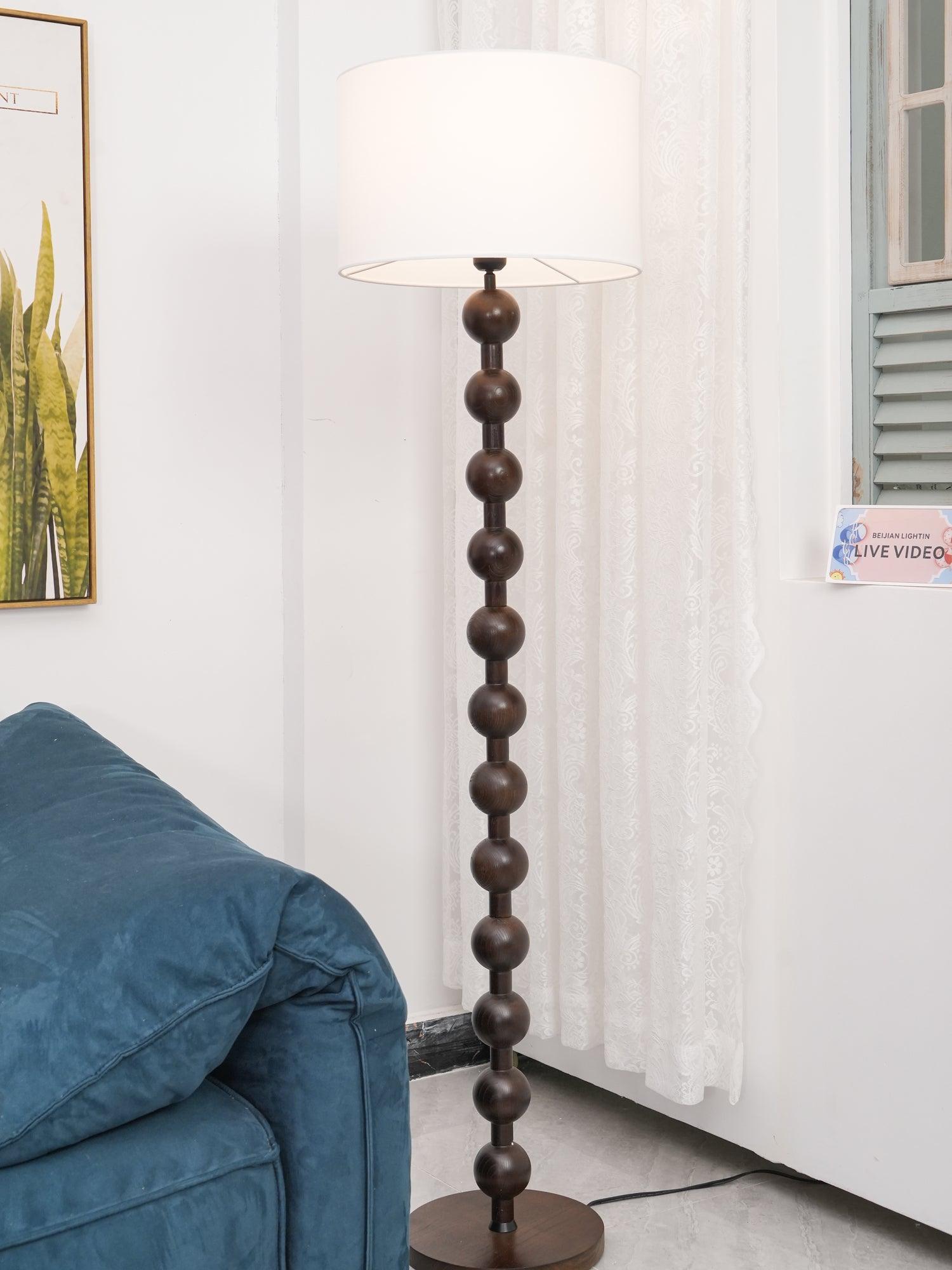 Floor Lamp Ash Wood 63 in White Fabric Shade Living Room Bedroom Accent Lighting | Thomler