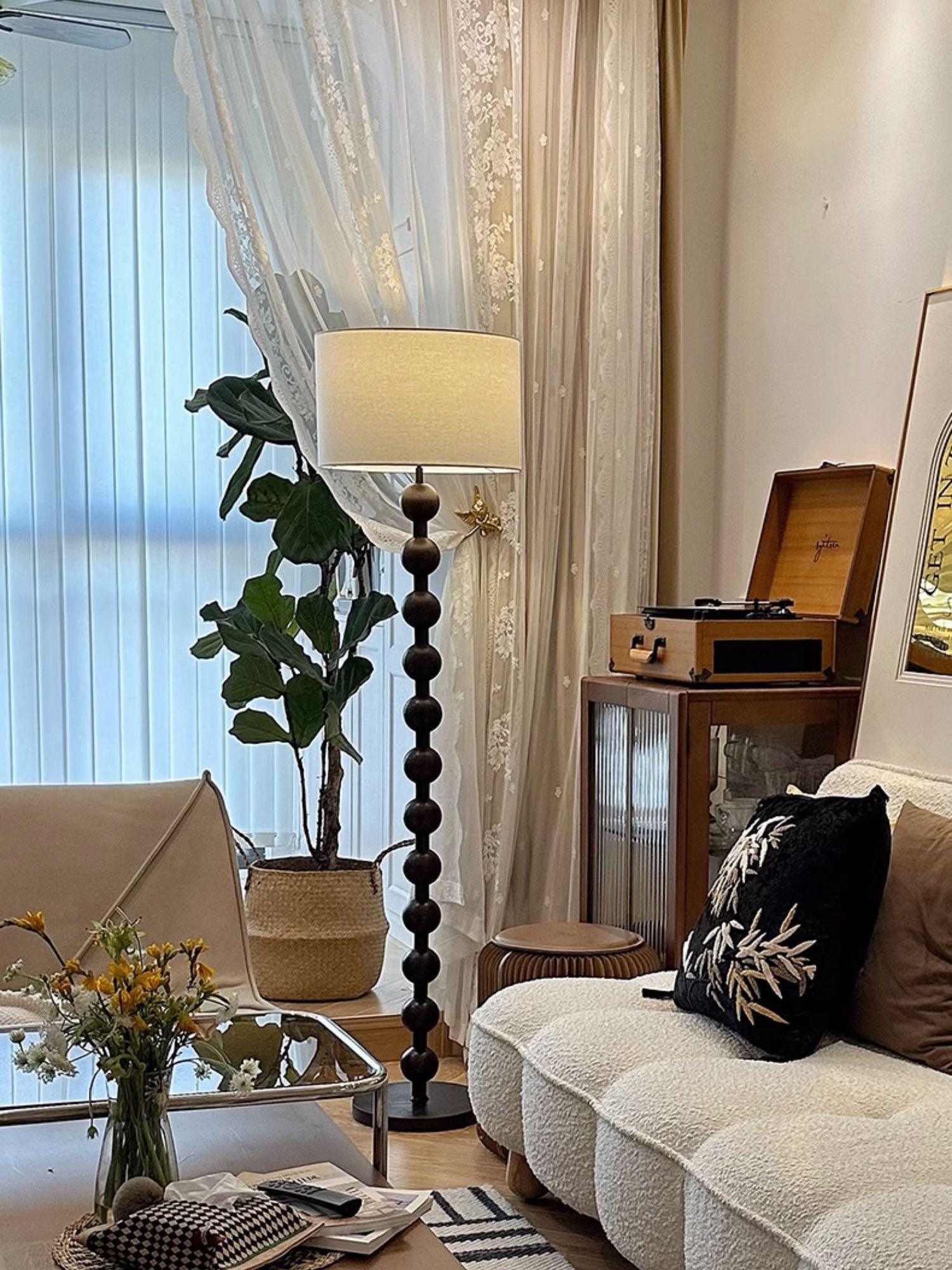 Floor Lamp Ash Wood 63 in White Fabric Shade Living Room Bedroom Accent Lighting | Thomler