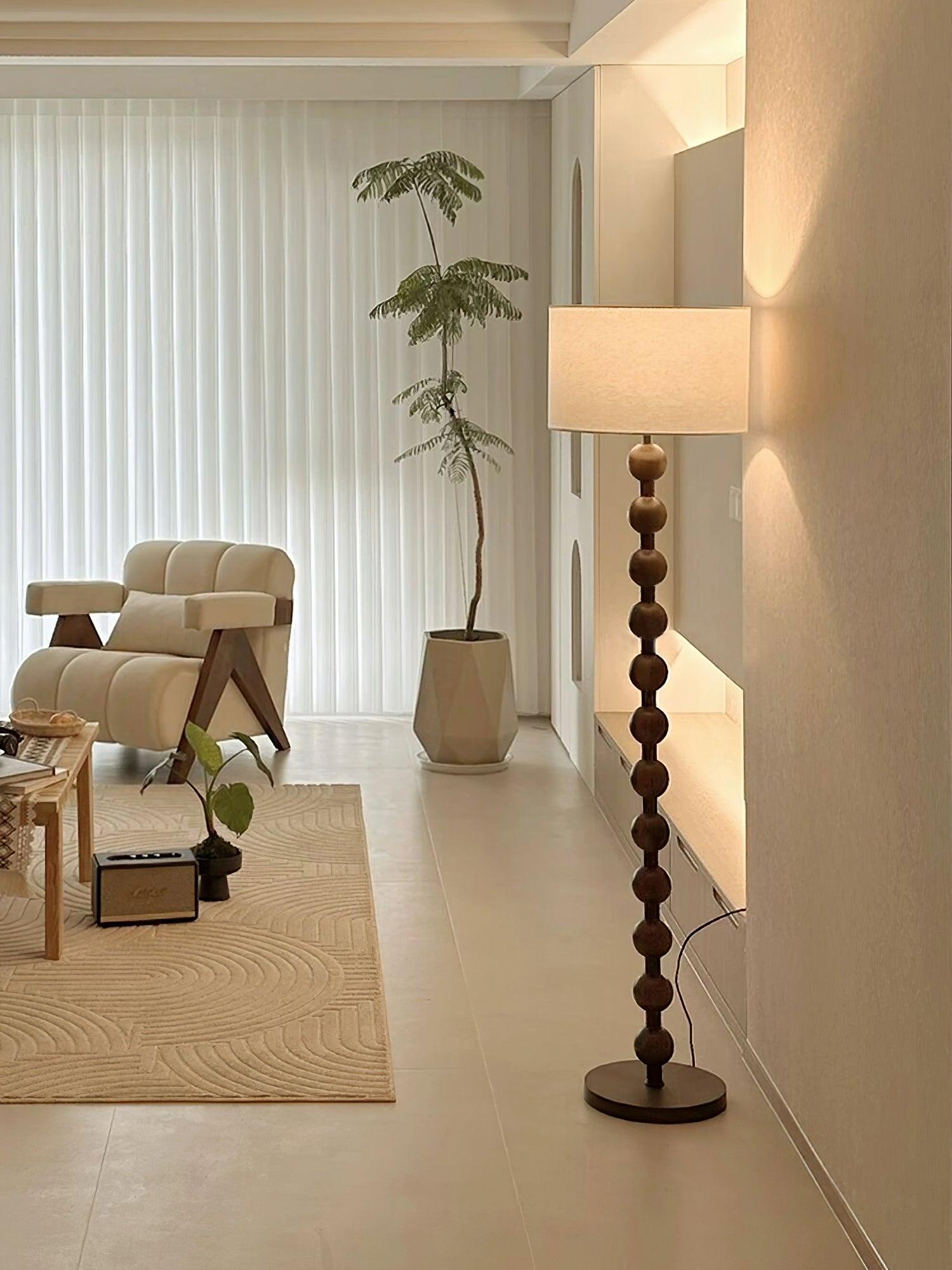 Floor Lamp Ash Wood 63 in White Fabric Shade Living Room Bedroom Accent Lighting | Thomler