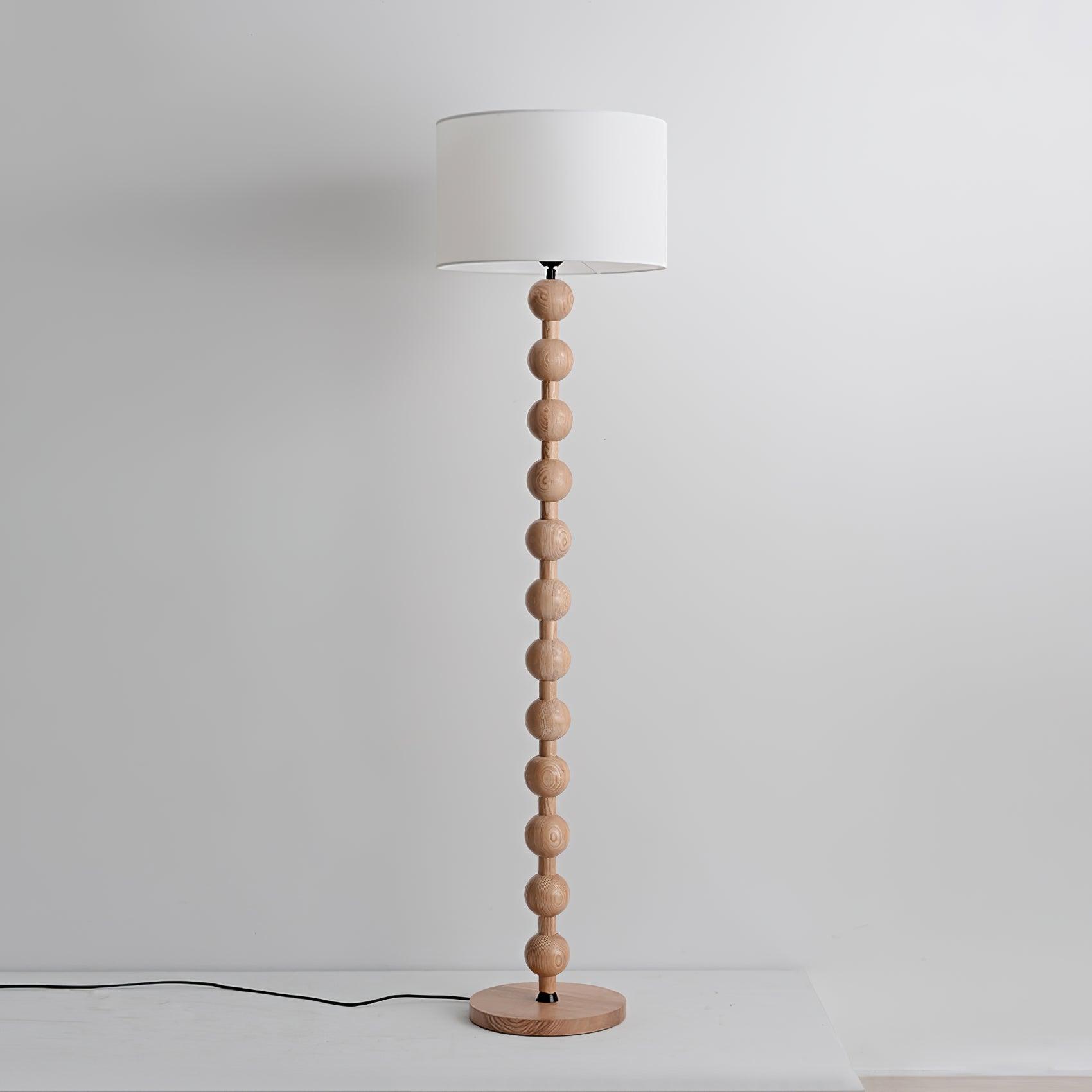 Floor Lamp Ash Wood 63 in White Fabric Shade Living Room Bedroom Accent Lighting | Thomler