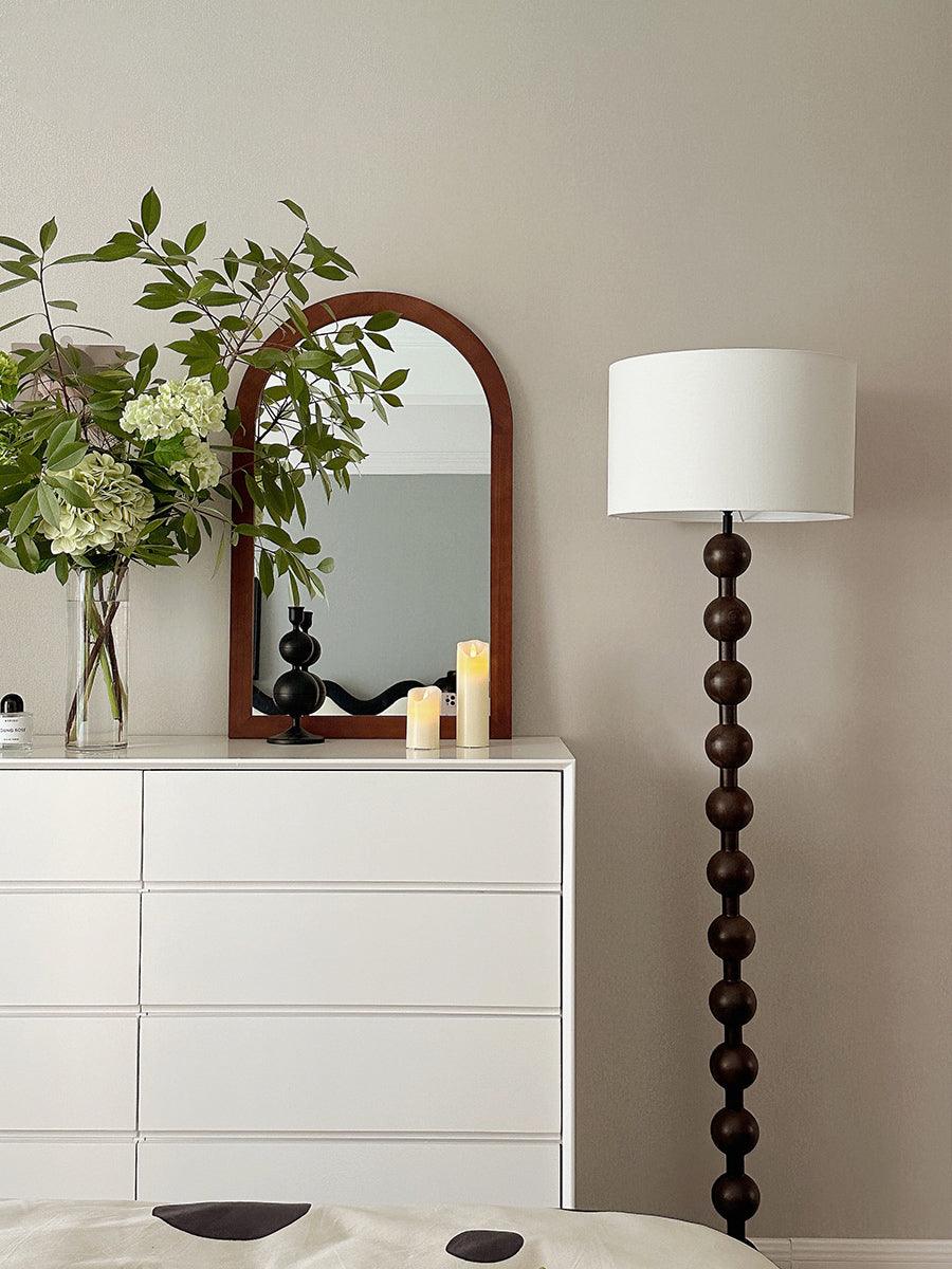 Floor Lamp Ash Wood 63 in White Fabric Shade Living Room Bedroom Accent Lighting | Thomler