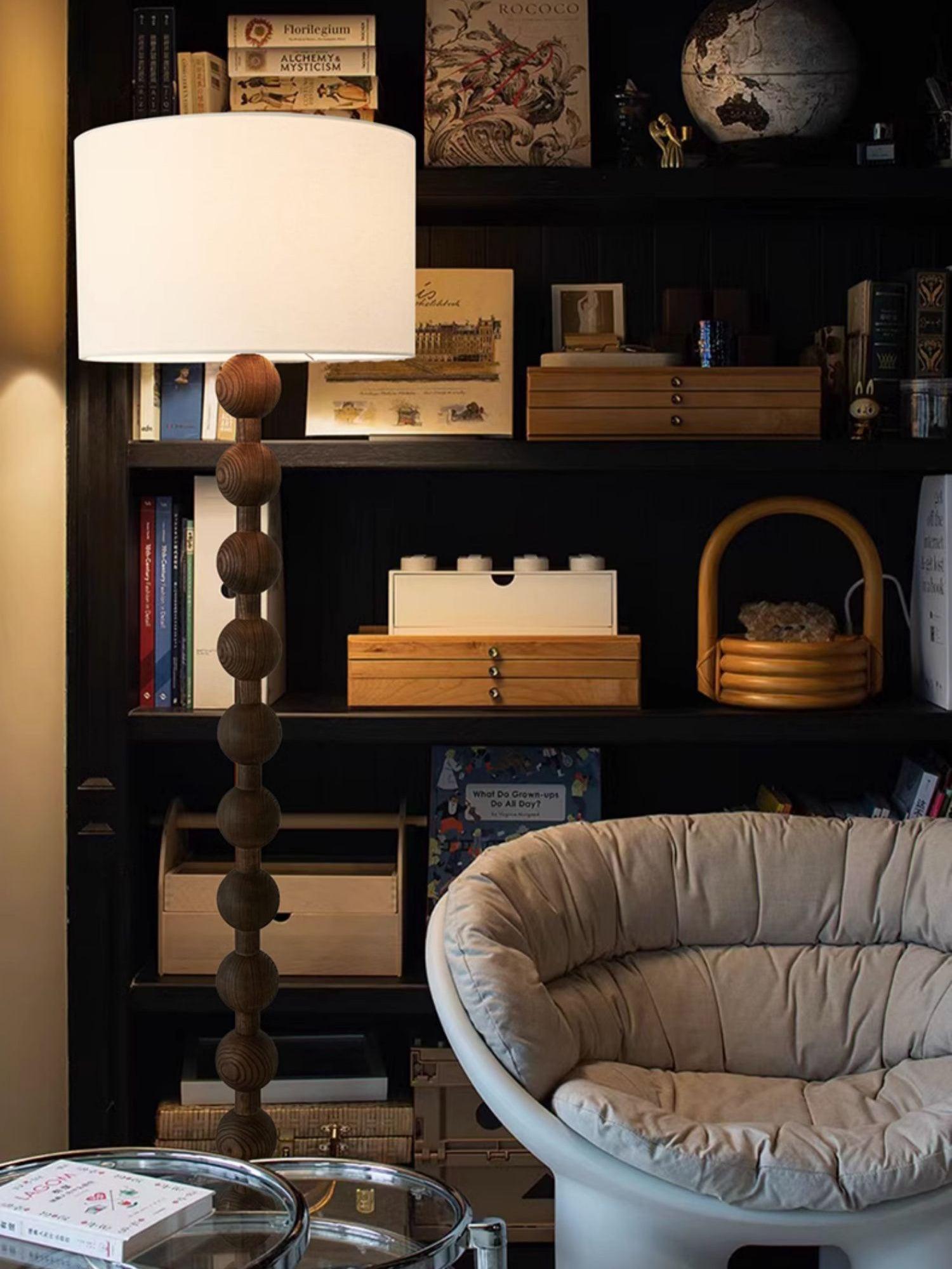 Floor Lamp Ash Wood 63 in White Fabric Shade Living Room Bedroom Accent Lighting | Thomler
