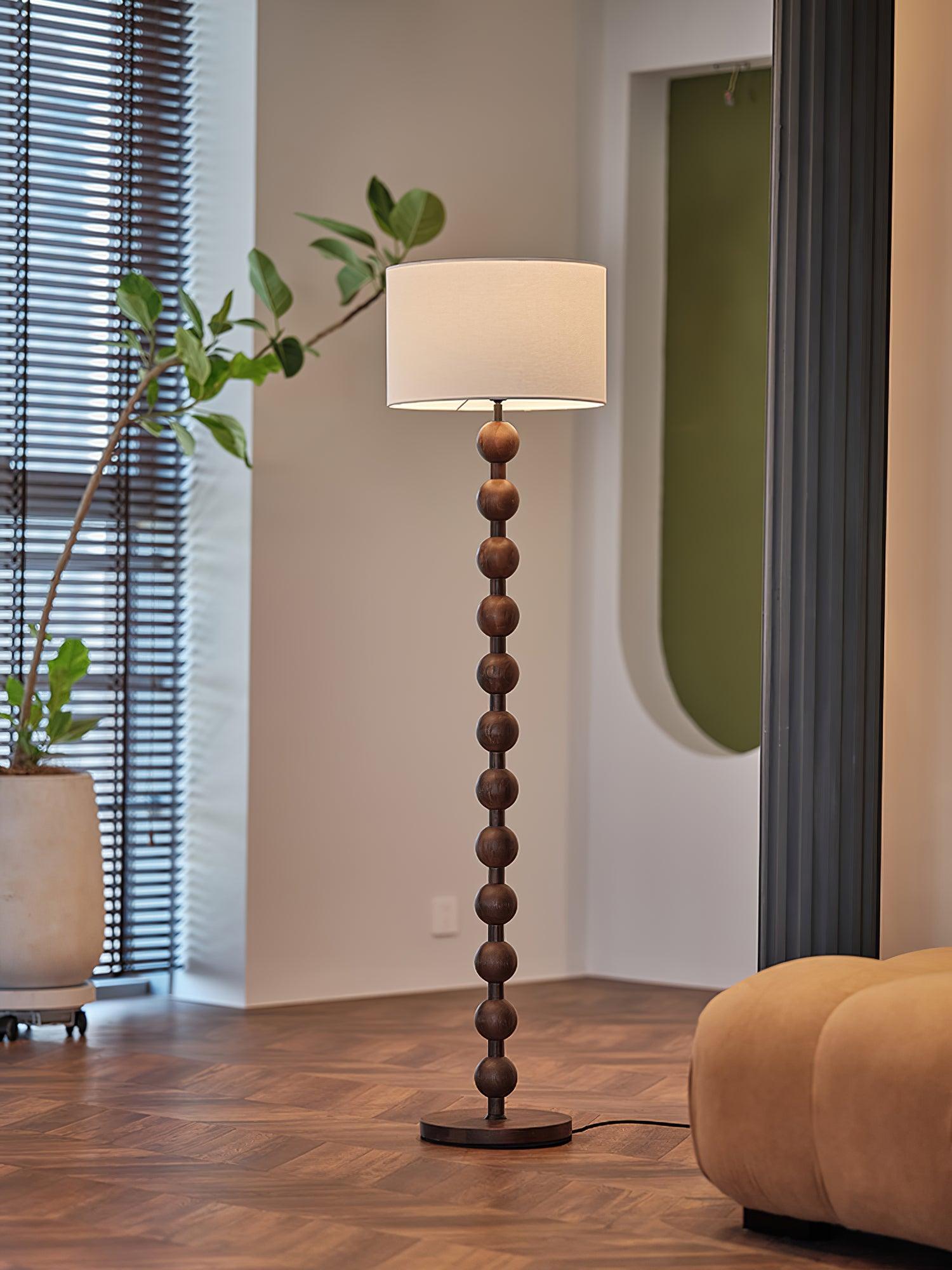 Floor Lamp Ash Wood 63 in White Fabric Shade Living Room Bedroom Accent Lighting | Thomler