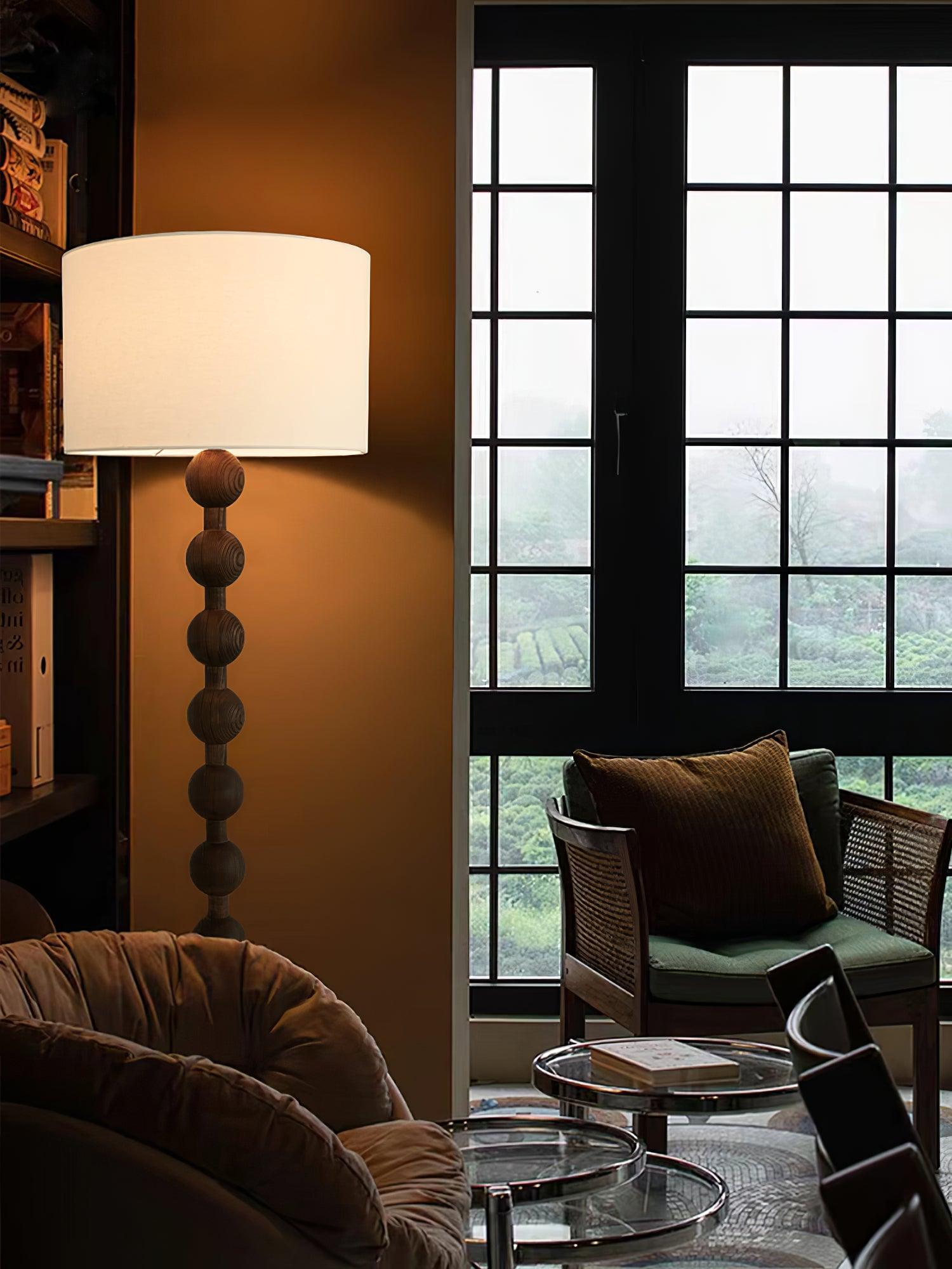 Floor Lamp Ash Wood 63 in White Fabric Shade Living Room Bedroom Accent Lighting | Thomler