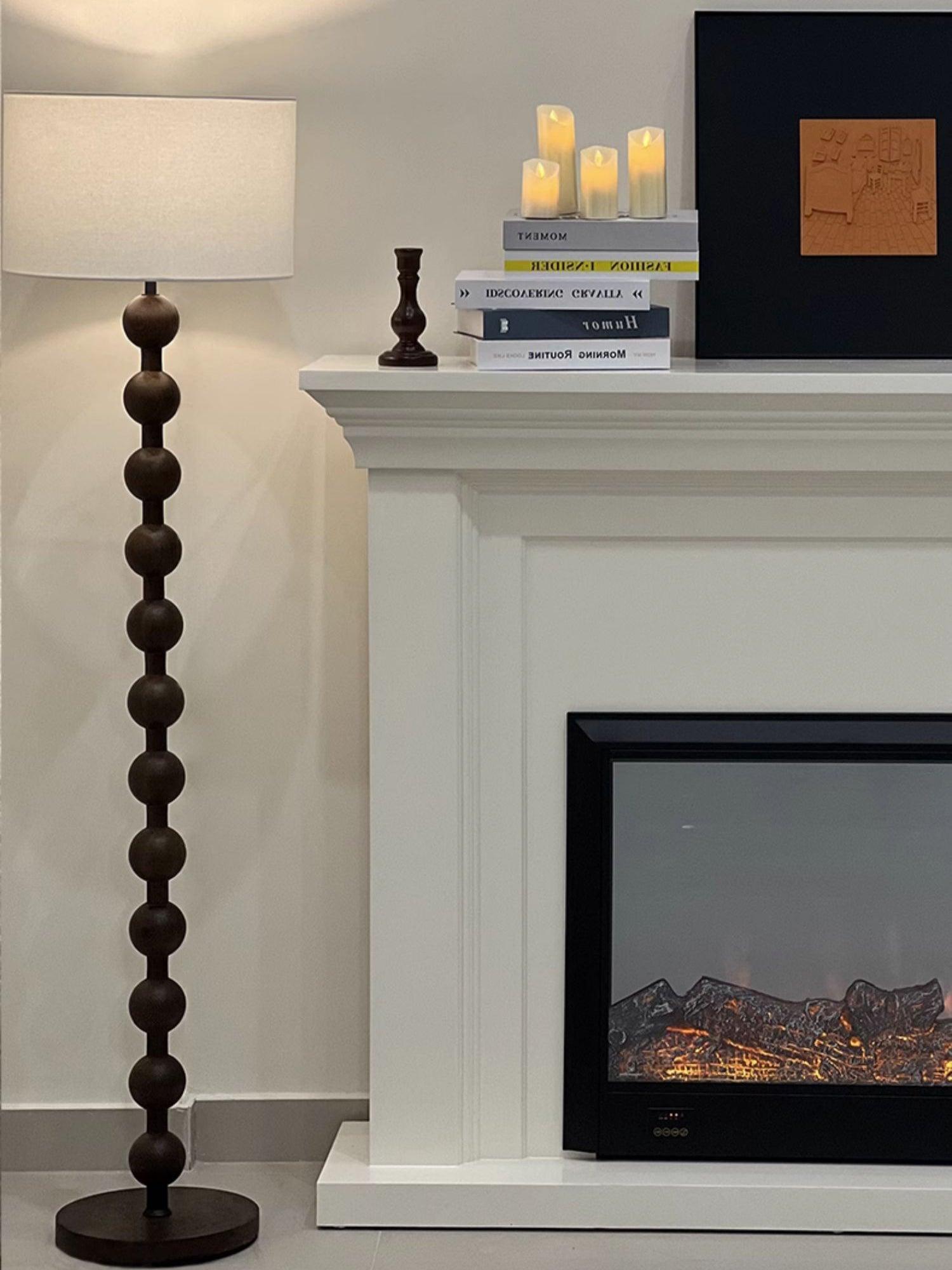 Floor Lamp Ash Wood 63 in White Fabric Shade Living Room Bedroom Accent Lighting | Thomler