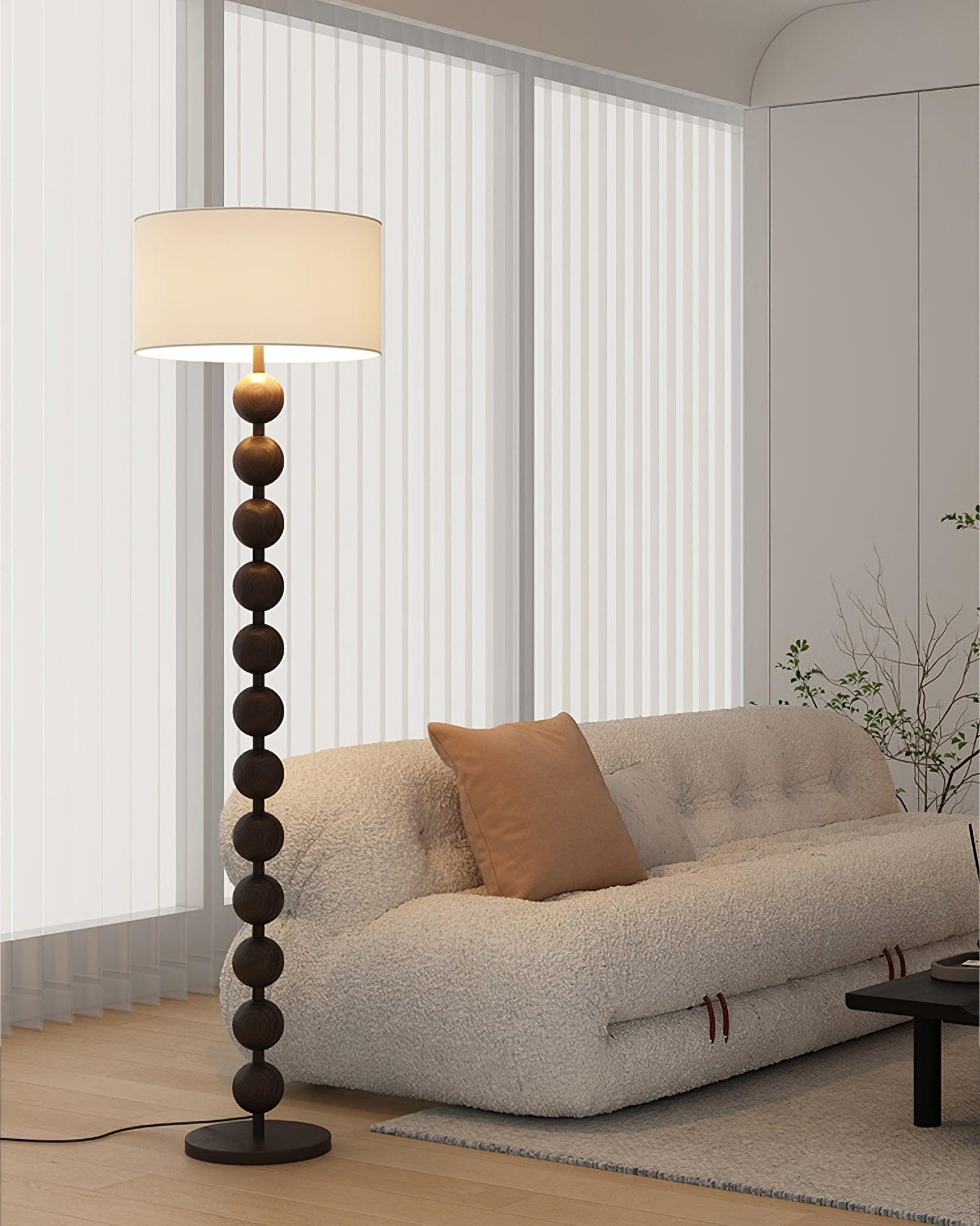 Floor Lamp Ash Wood 63 in White Fabric Shade Living Room Bedroom Accent Lighting | Thomler