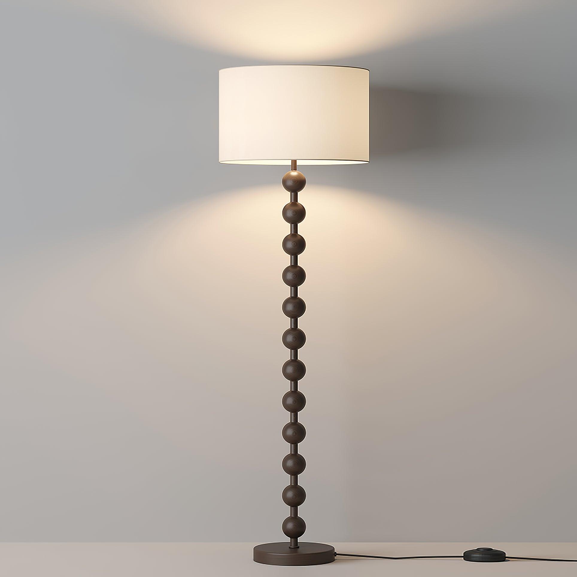 Floor Lamp Ash Wood 63 in White Fabric Shade Living Room Bedroom Accent Lighting | Thomler