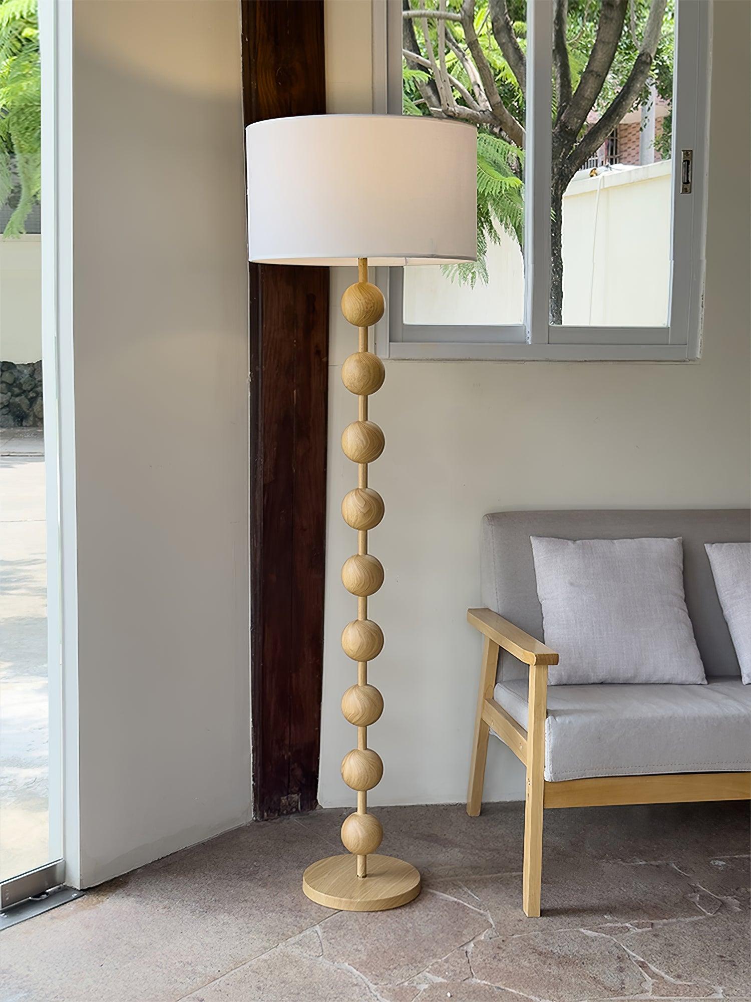 Floor Lamp Ash Wood 63 in White Fabric Shade Living Room Bedroom Accent Lighting | Thomler