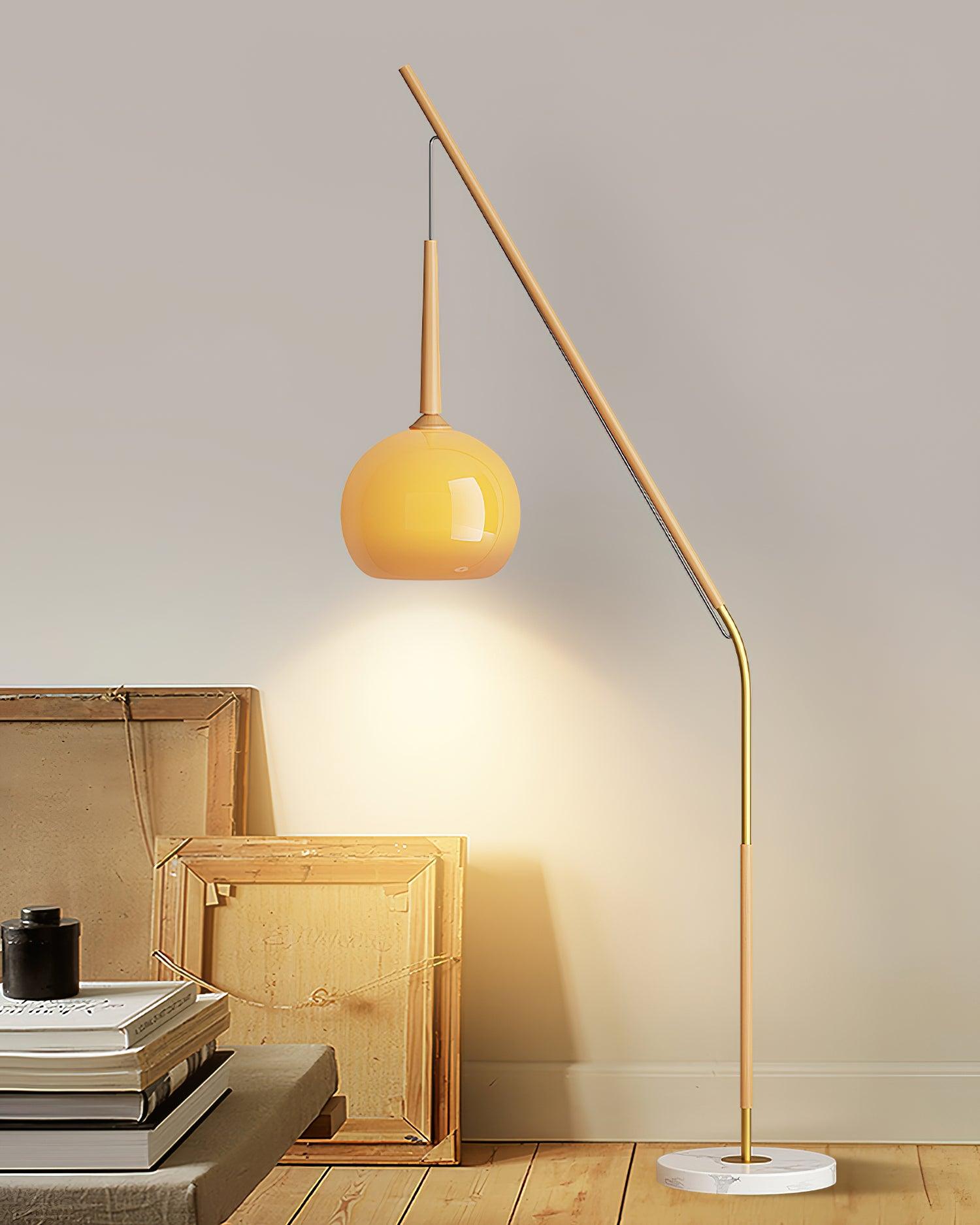 Arc Floor Lamp with Orange Glass Shade and Marble Base 66 in Tall for Living Room Bedroom Reading Corner Ambient Lighting Decor Side Lamp | Thomler