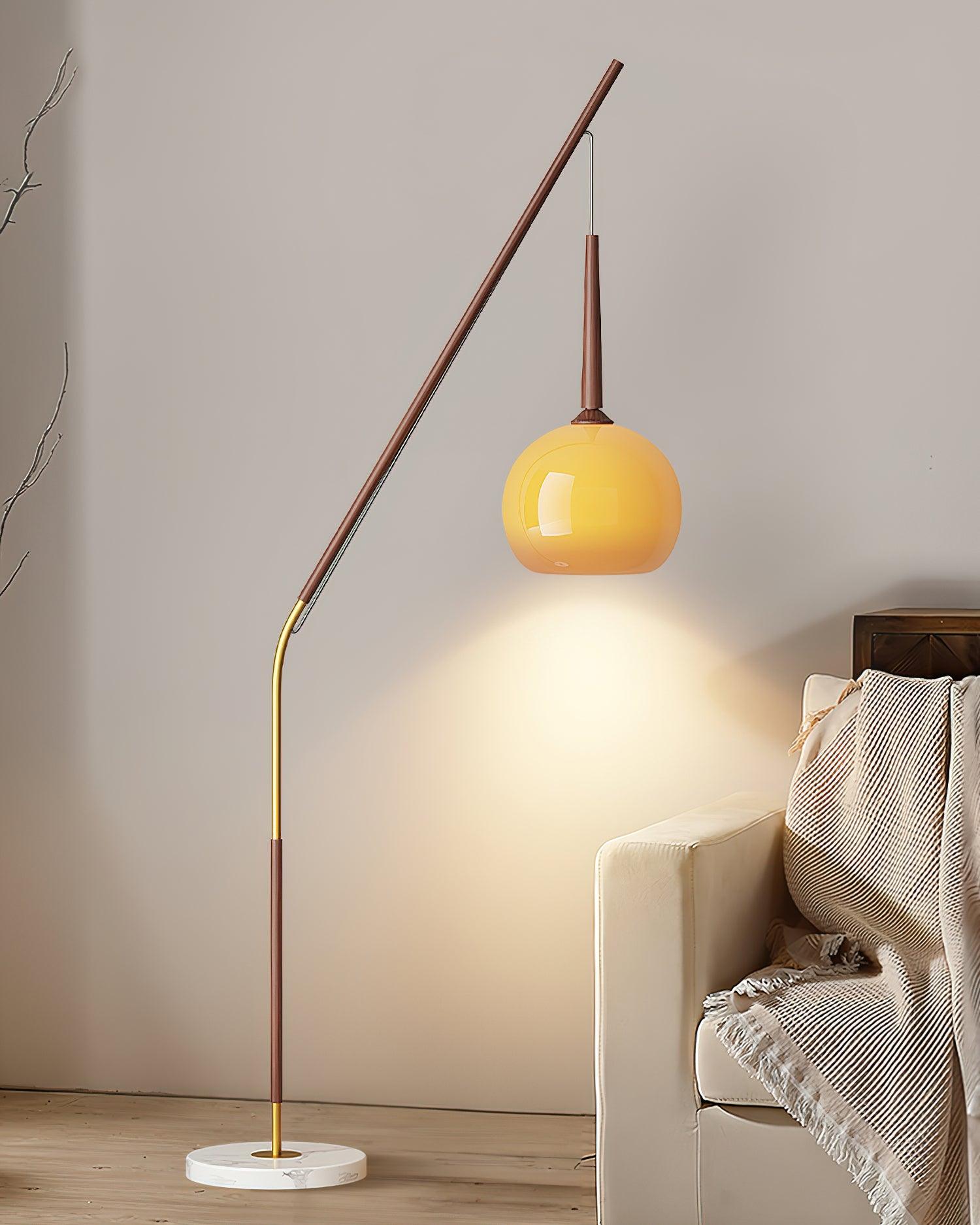 Arc Floor Lamp with Orange Glass Shade and Marble Base 66 in Tall for Living Room Bedroom Reading Corner Ambient Lighting Decor Side Lamp | Thomler