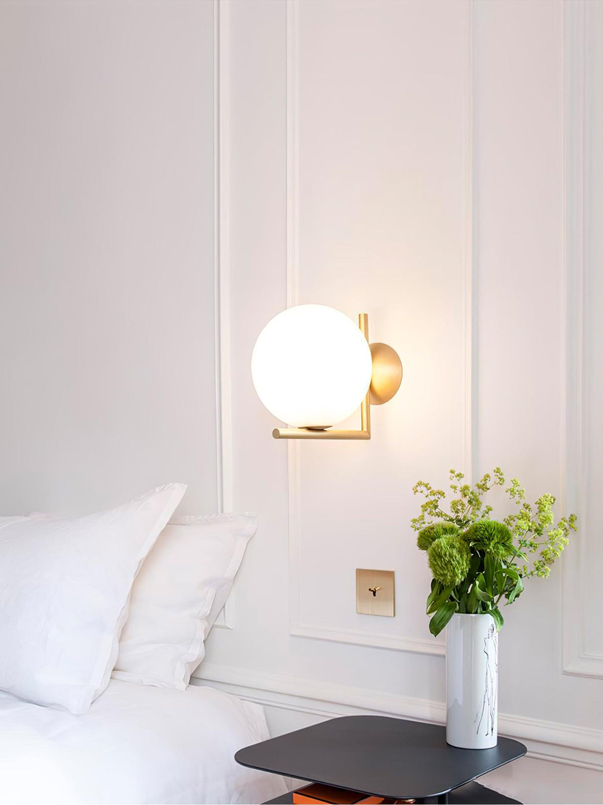 Handblown Opal Glass Wall Sconce – Modern Minimalist Wall Light Fixture with Metal Base | Thomler