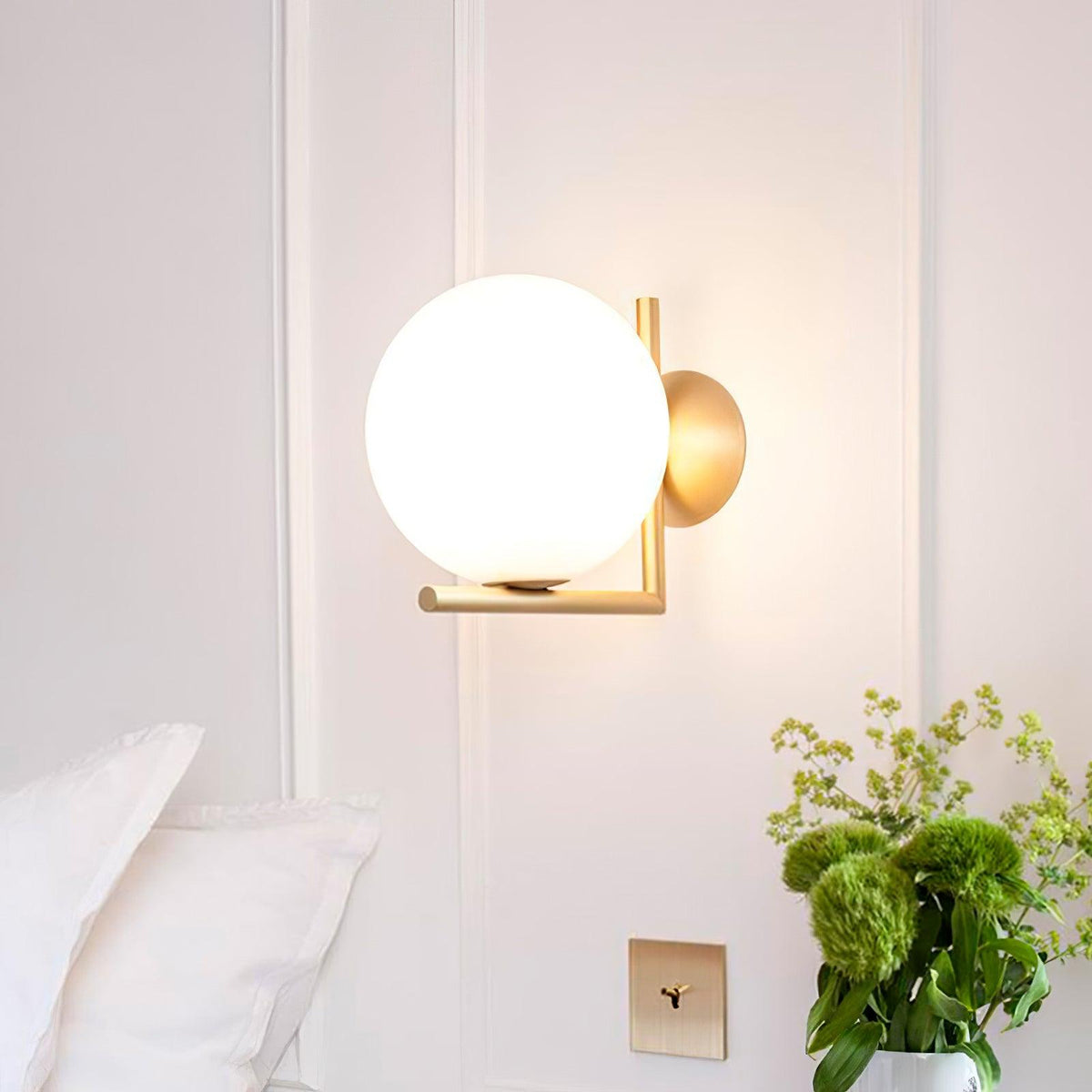 Handblown Opal Glass Wall Sconce – Modern Minimalist Wall Light Fixture with Metal Base | Thomler