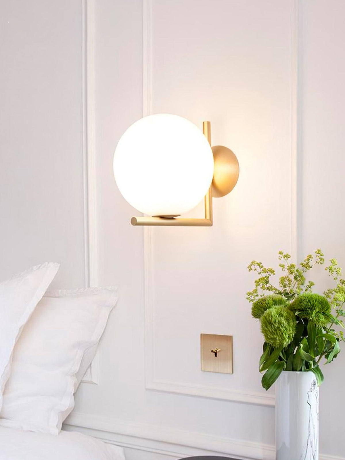 Handblown Opal Glass Wall Sconce – Modern Minimalist Wall Light Fixture with Metal Base | Thomler