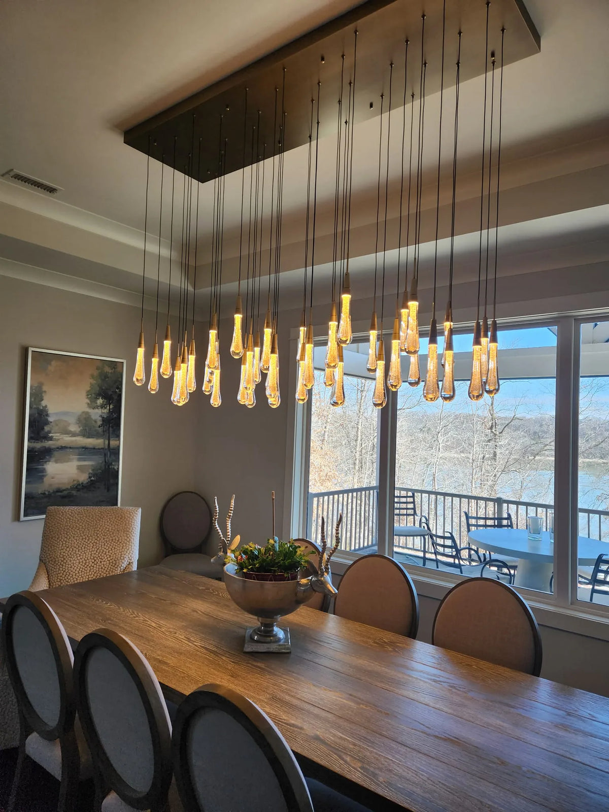 Cascading Raindrop Linear LED Chandelier – Textured Glass Orbs, Adjustable Height, Vaulted Ceiling Ready – 37 to 120 Inch Options for | Thomler
