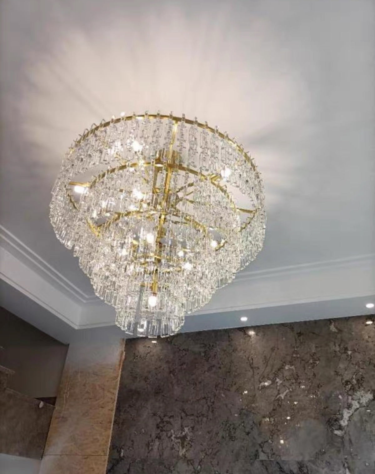 Multi-Tiered Crystal Ring Chandelier with Glass Chain Links for Dining Rooms and Living Rooms 36 48 60 Inch | Thomler