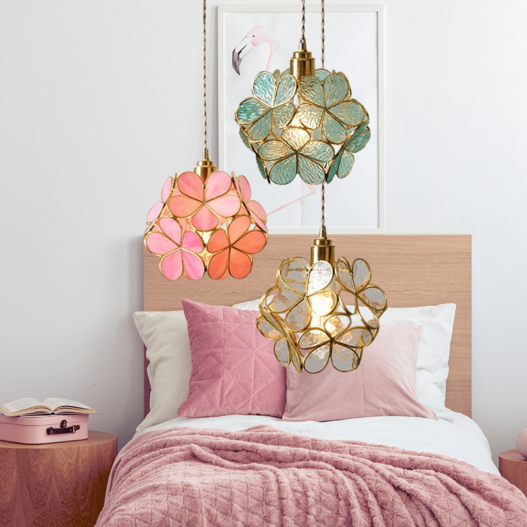 Pendant Light Glass Floral 8.7 in Warm LED Bedroom Kitchen Hanging Ceiling Lamp Adjustable Cord Modern Nordic Style | Thomler