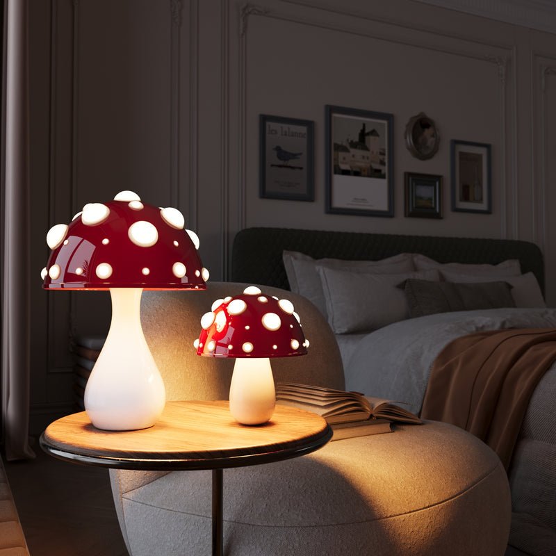 Decorative Mushroom Desk Lamp with Dimmable LED Light for Bedroom & Office | USB Rechargeable & Plug-In Options | Thomler