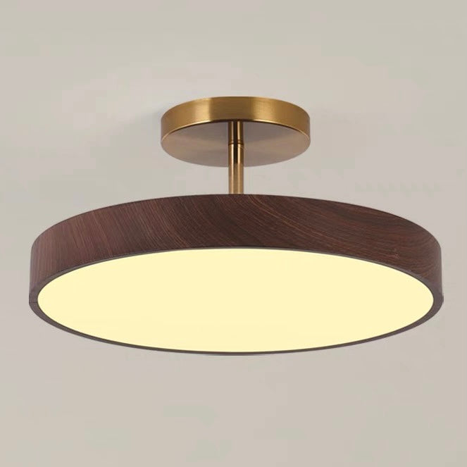 Ceiling Light Wood Look LED Round Semi Surface Mounted Bedroom Living Room Dining Room Ambient Lighting | Thomler