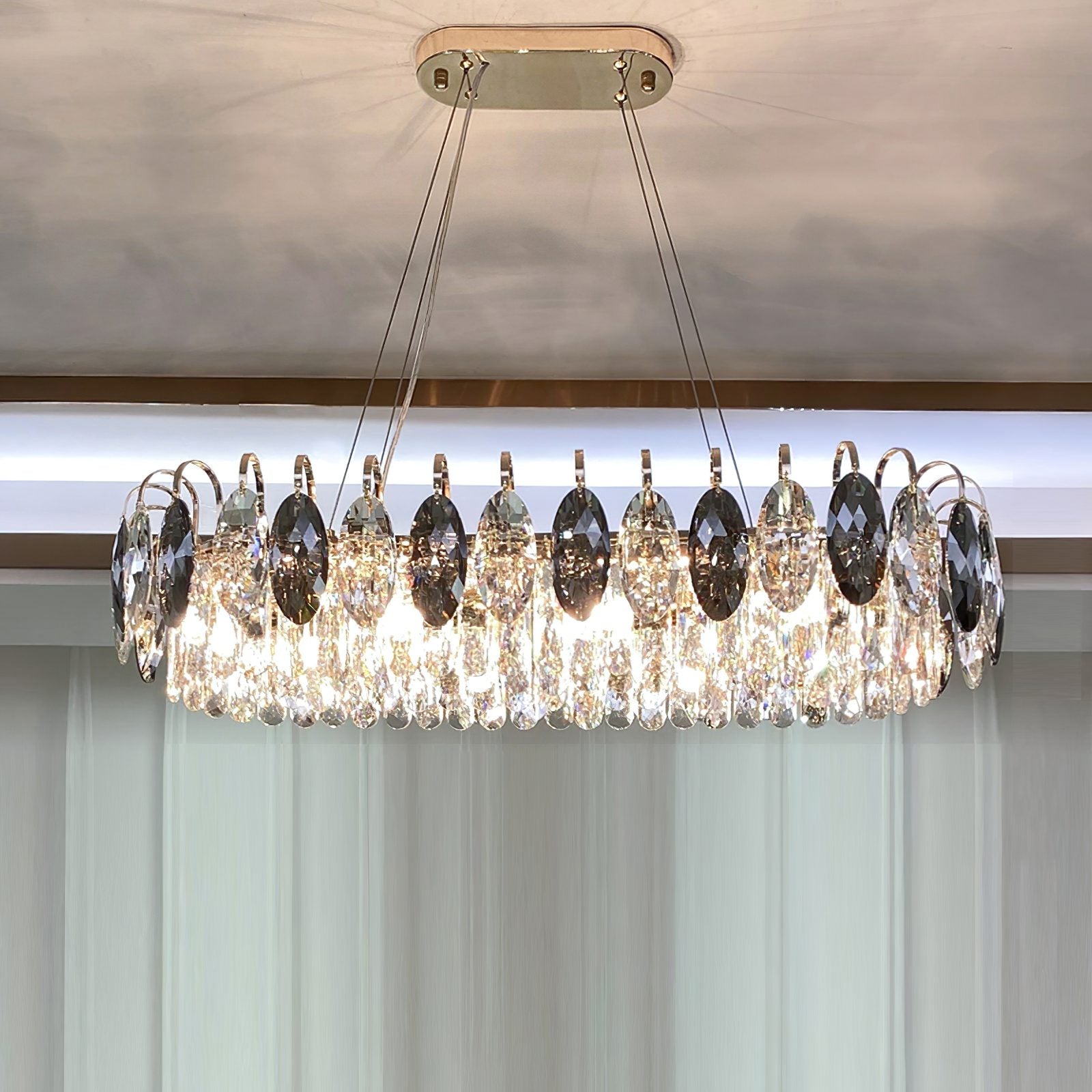 Dimmable Crystal Chandelier for Dining Room & Living Room – Adjustable Chain, Faceted Prisms, Multiple Sizes – Round & Rectangle | Thomler