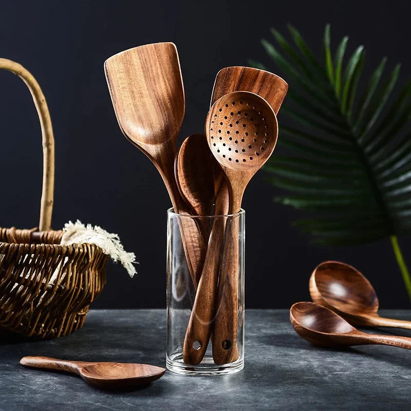 Cooking Utensil Set Acacia Wood 8-Piece Kitchen 12 in Premium Culinary Tools | Thomler