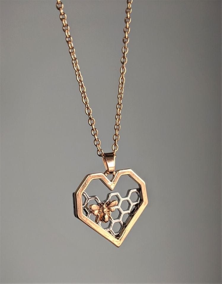 Heart Pendant Necklace with Bee & Honeycomb Design – Gold-Tone Chain Jewelry for Women & Girls | Thomler