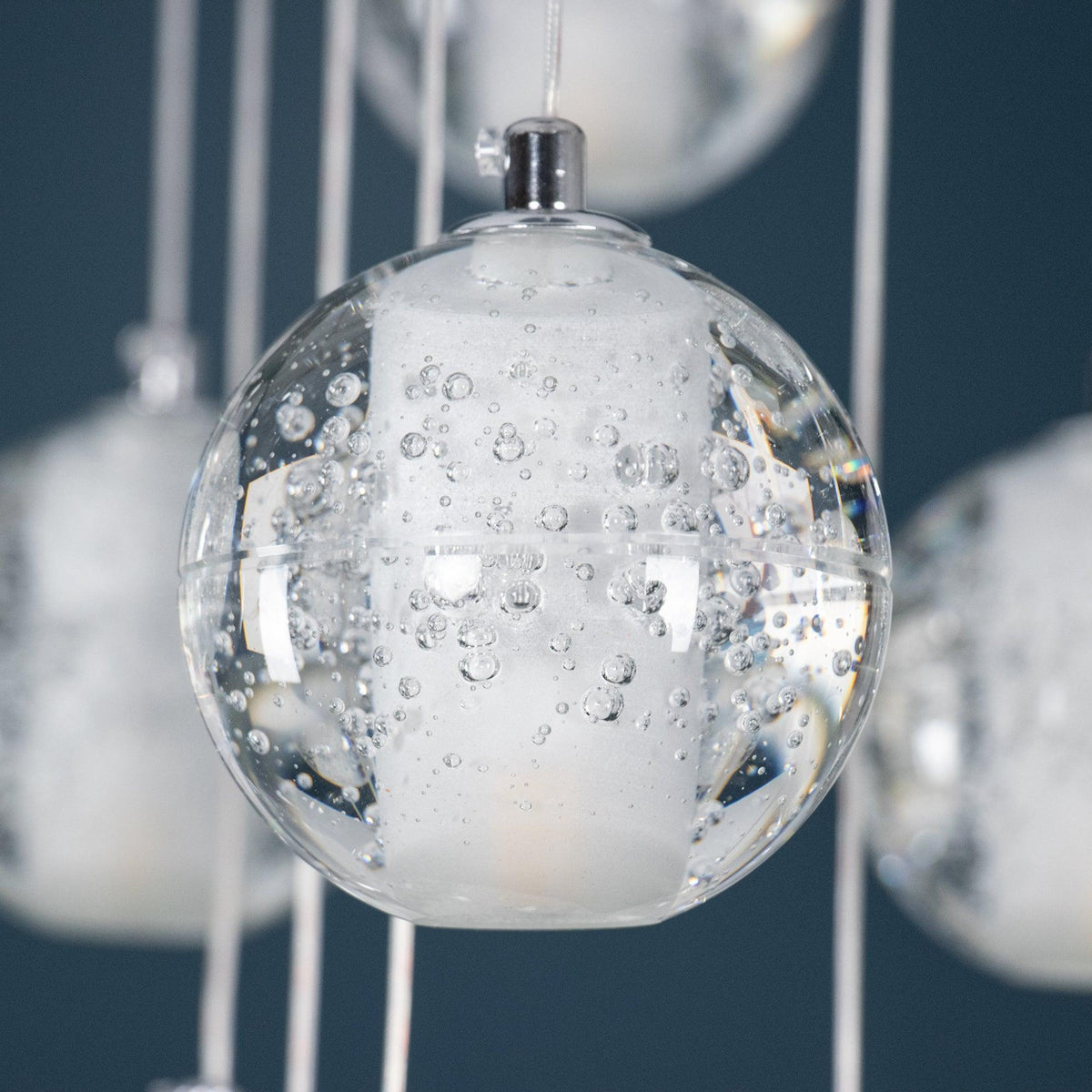 Spherical Glass Globe Multi-Drop Hanging Fixture – Adjustable Stairwell & Entryway Chandelier with Chrome Hardware | Thomler